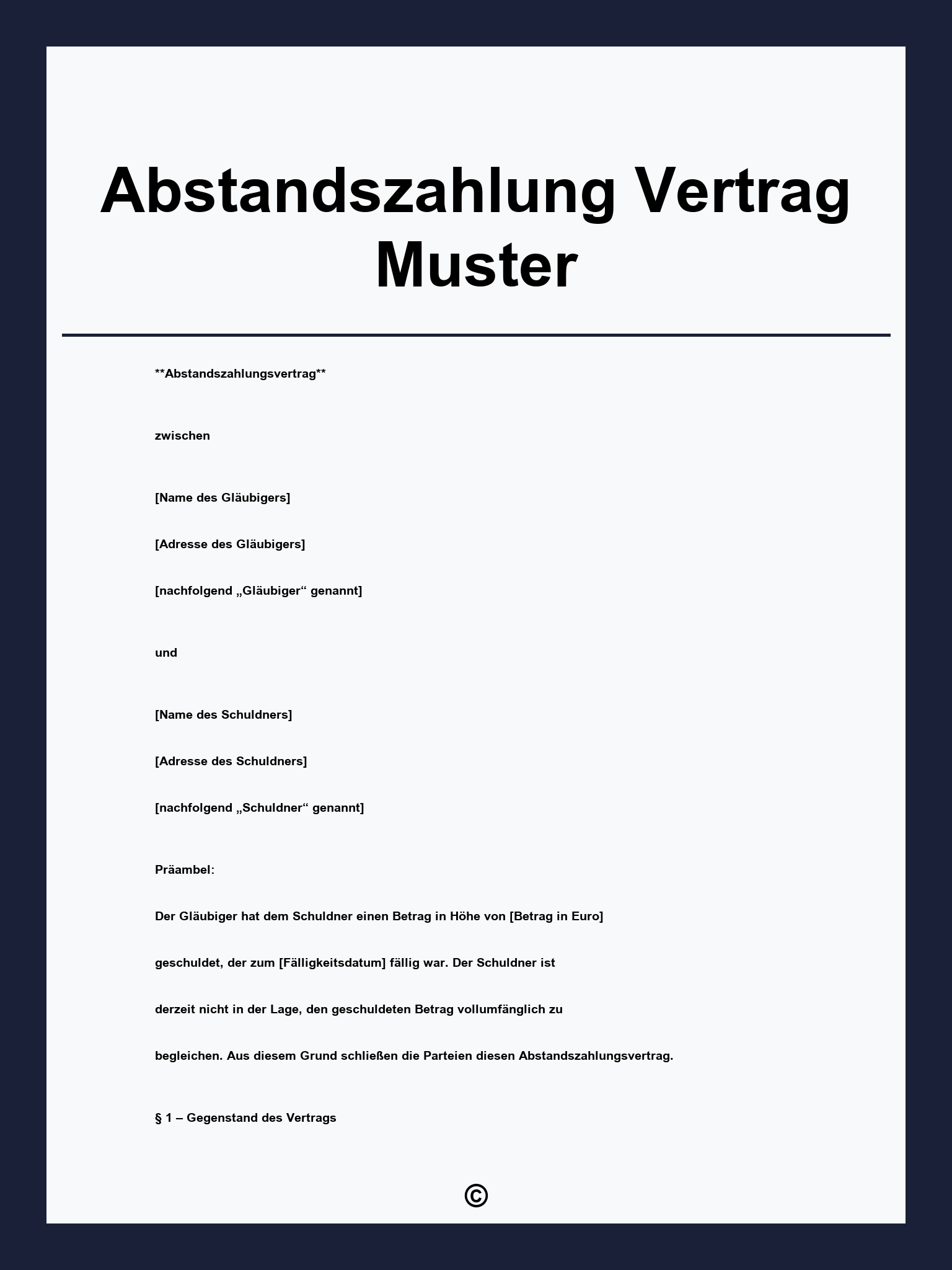 Abstandszahlung Vertrag Muster