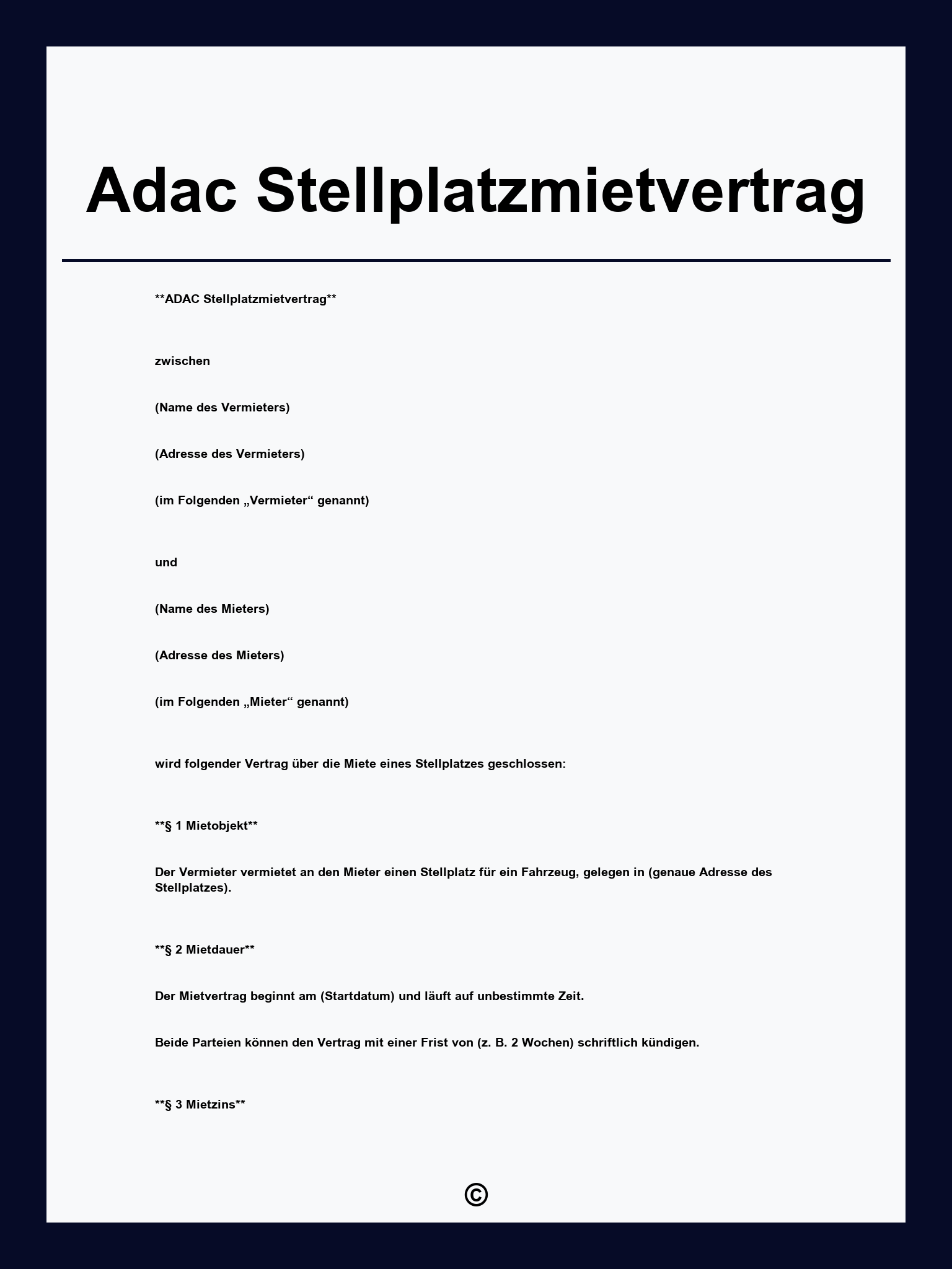Adac Stellplatzmietvertrag