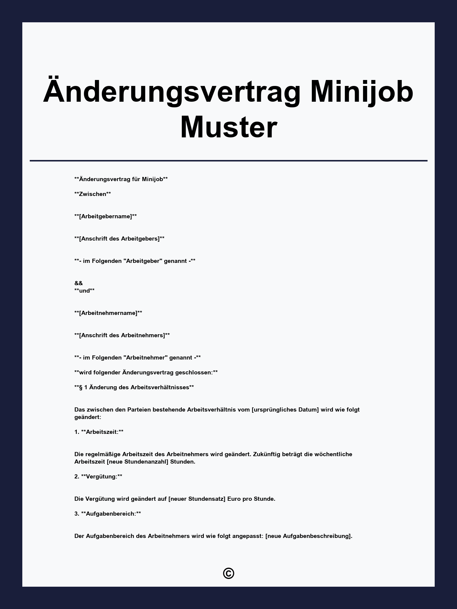 Änderungsvertrag Minijob Muster