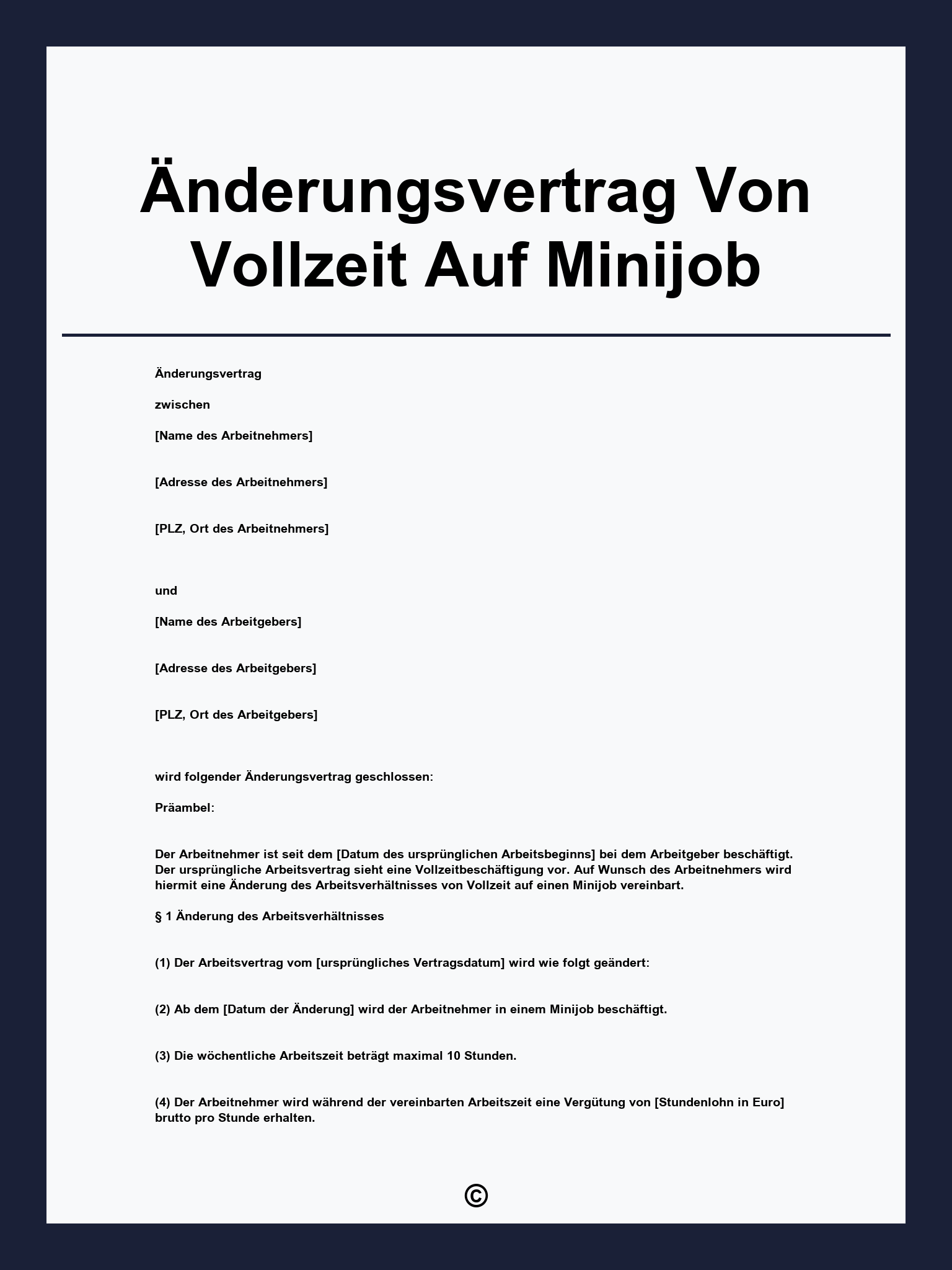 Änderungsvertrag Von Vollzeit Auf Minijob