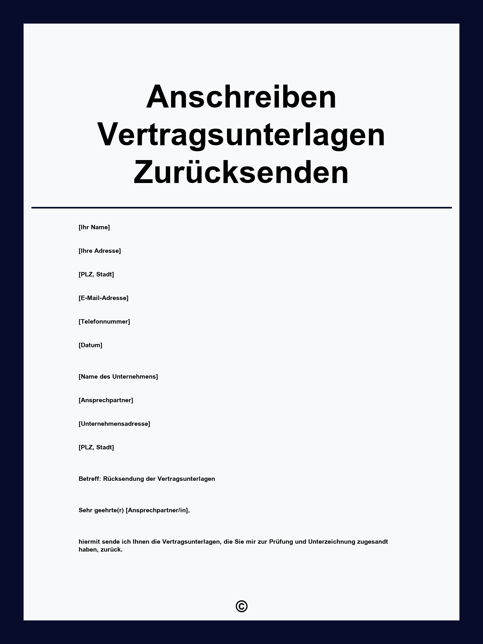 Anschreiben Vertragsunterlagen Zurücksenden