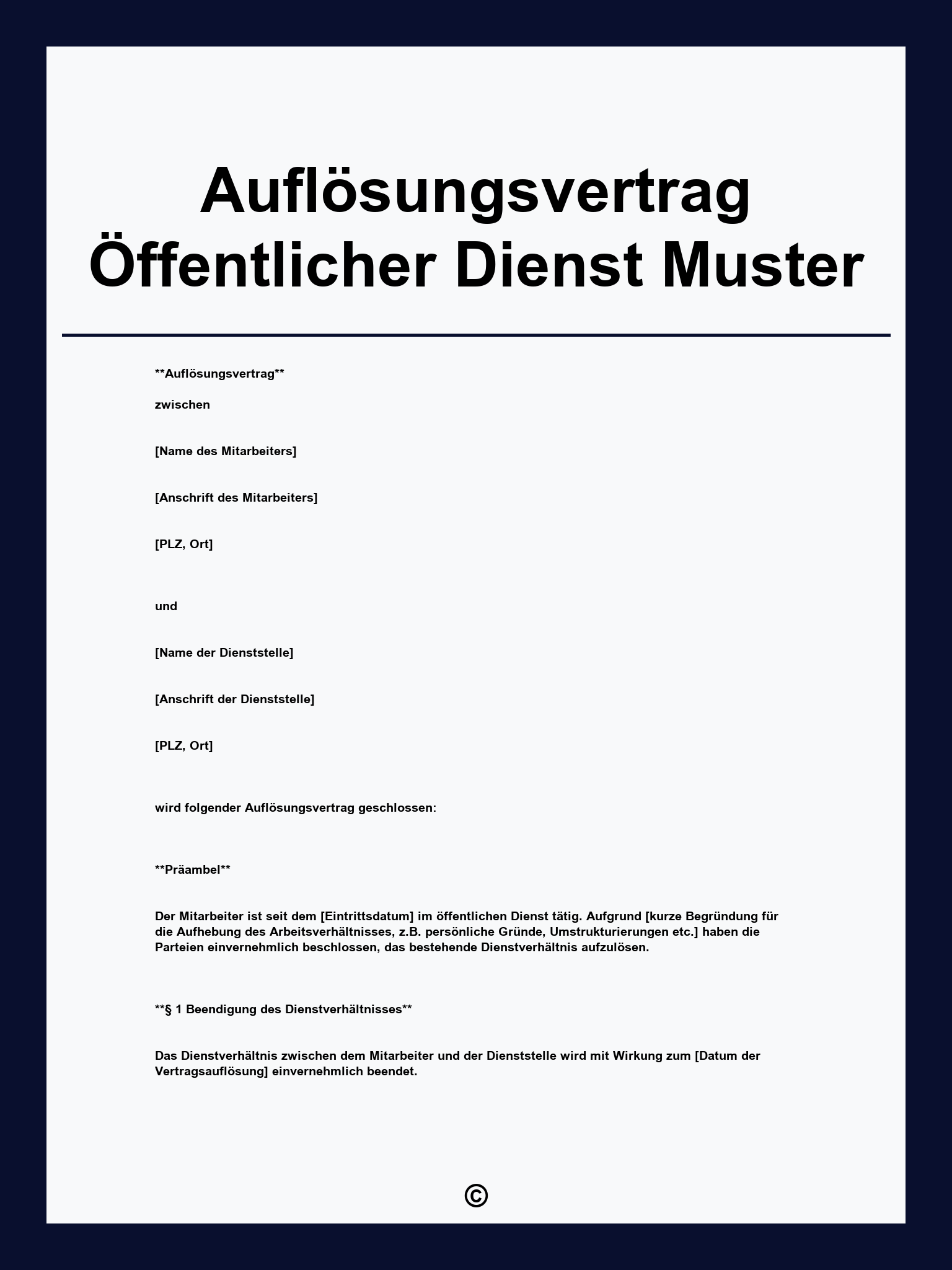 Auflösungsvertrag Öffentlicher Dienst Muster