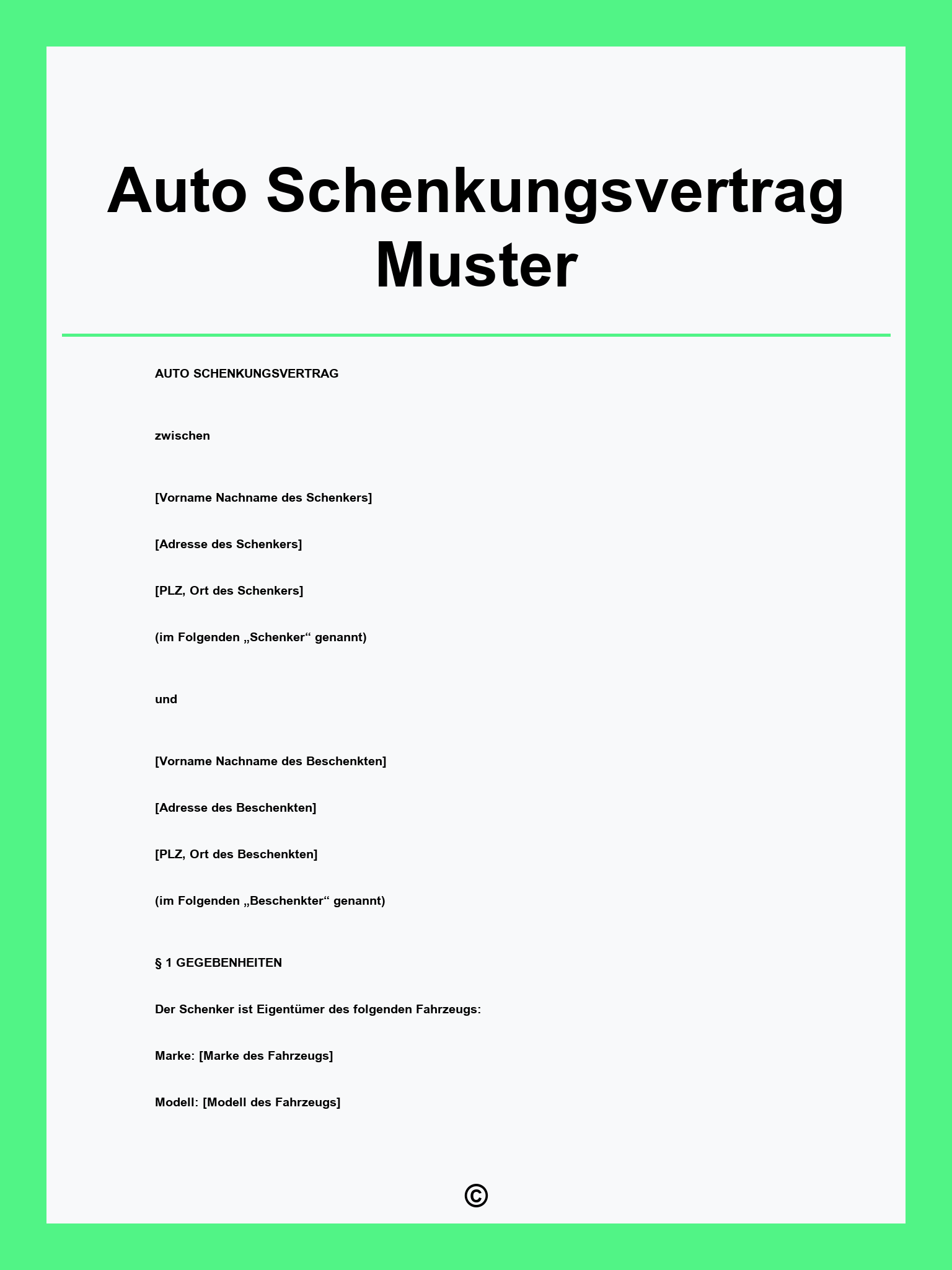 Auto Schenkungsvertrag Muster