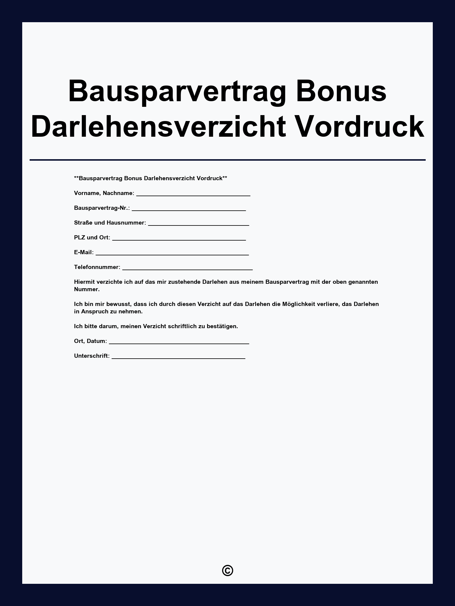Bausparvertrag Bonus Darlehensverzicht Vordruck