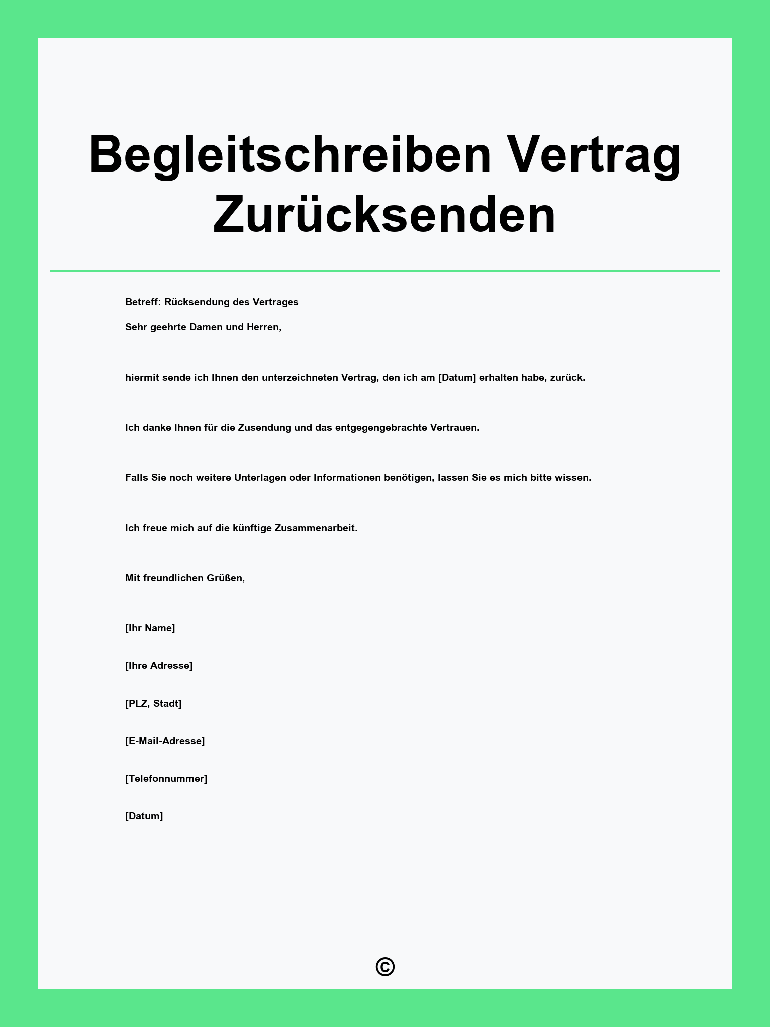 Begleitschreiben Vertrag Zurücksenden