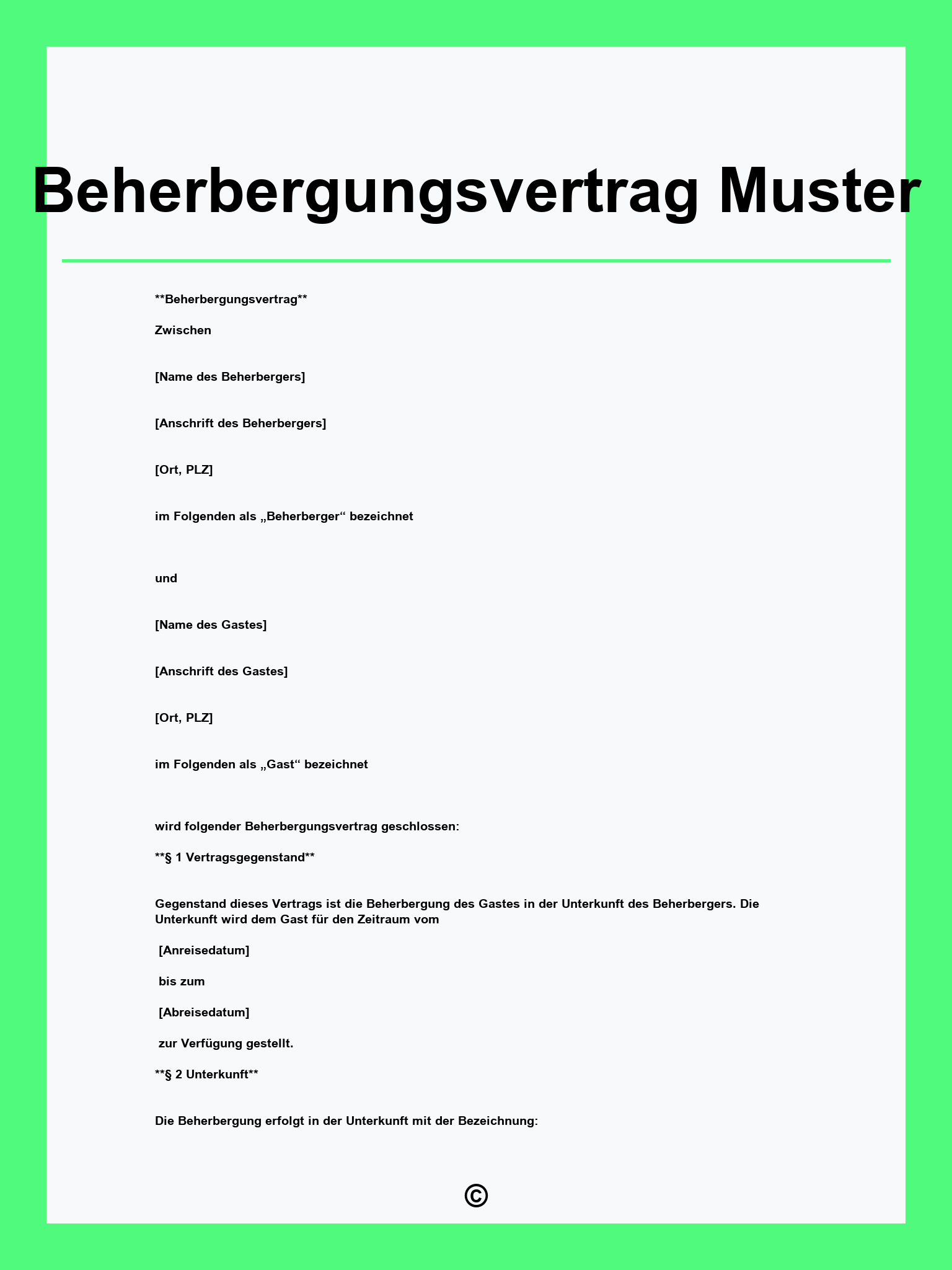 Beherbergungsvertrag Muster