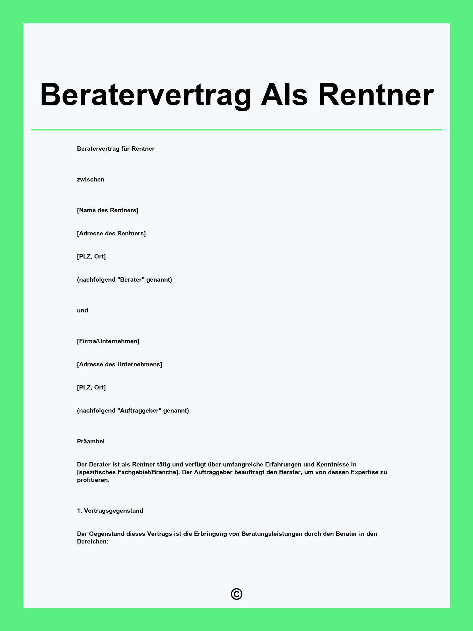 Beratervertrag Als Rentner
