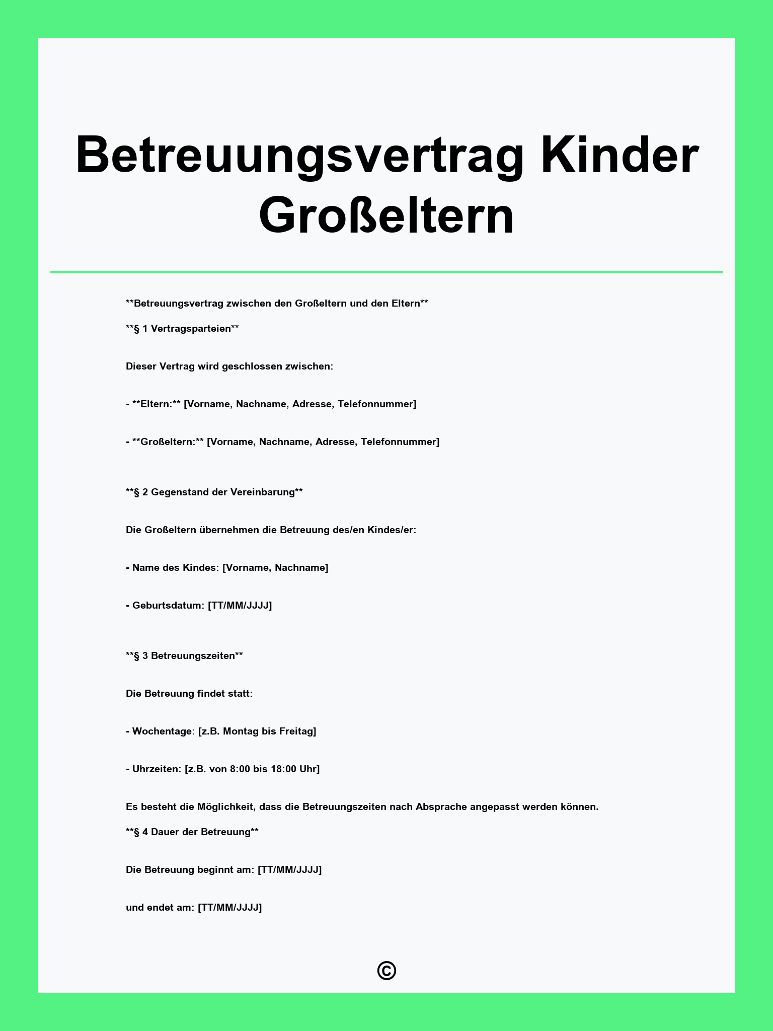 Betreuungsvertrag Kinder Großeltern