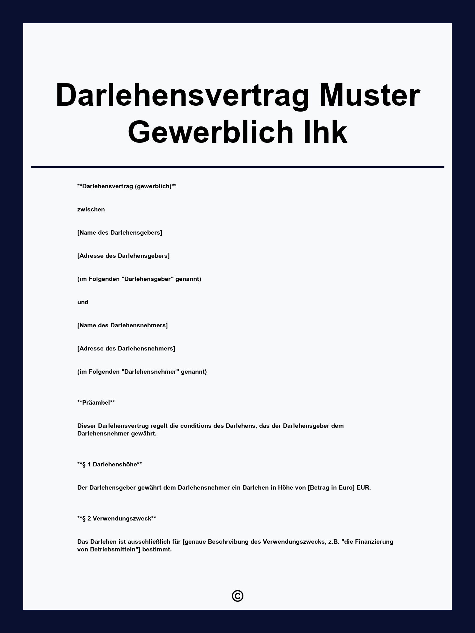 Darlehensvertrag Muster Gewerblich Ihk