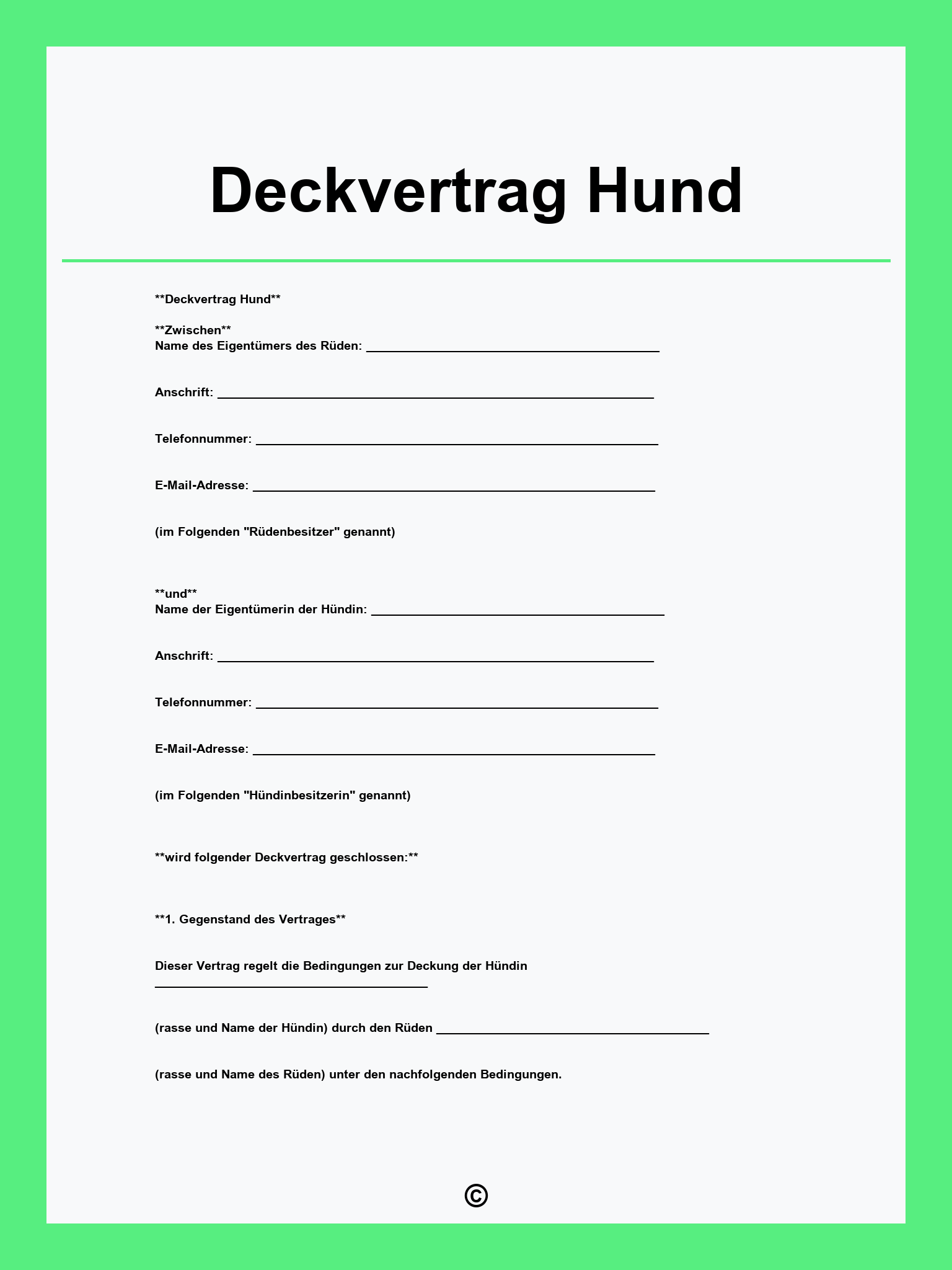 Deckvertrag Hund