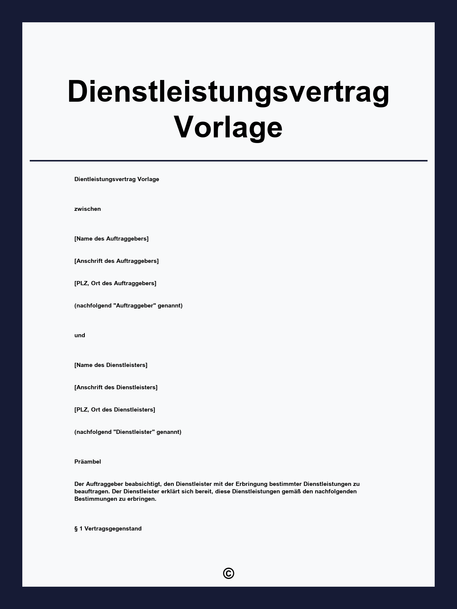 Dienstleistungsvertrag Vorlage