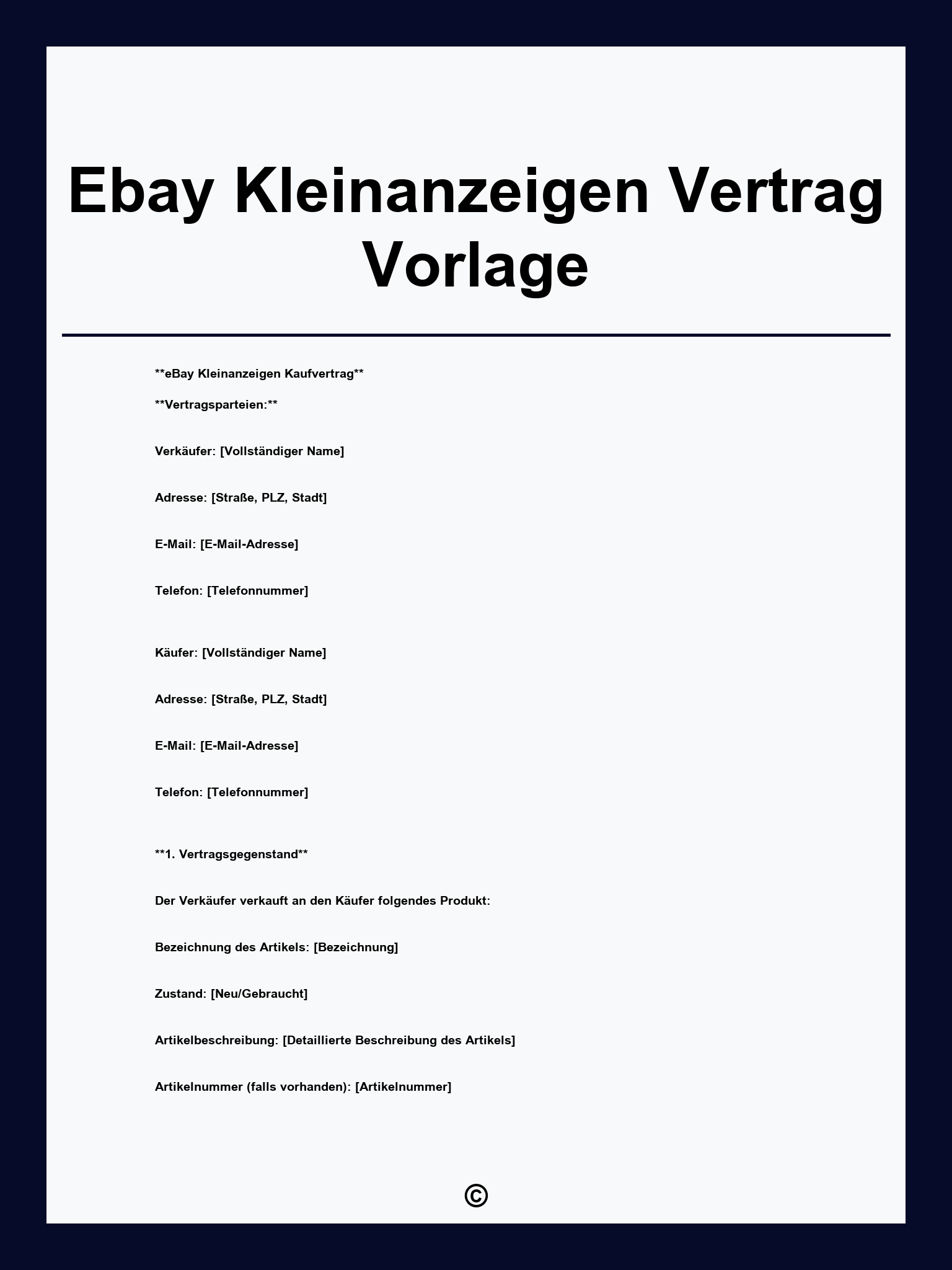 Ebay Kleinanzeigen Vertrag Vorlage