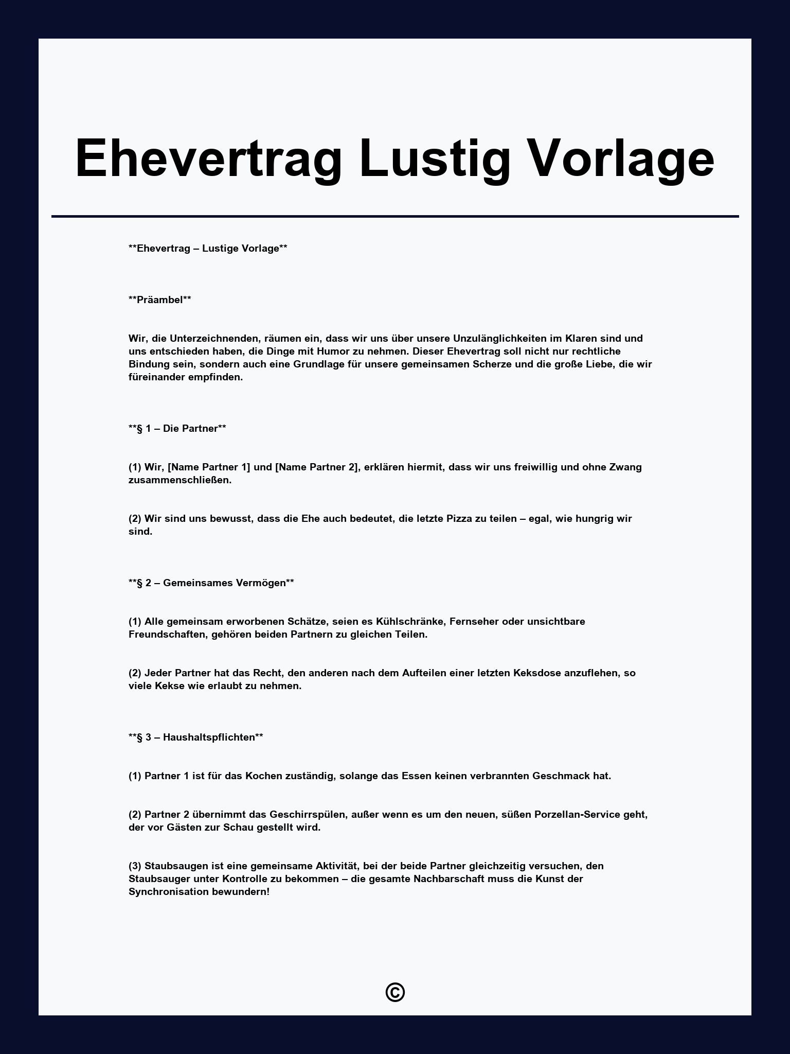 Ehevertrag Lustig Vorlage