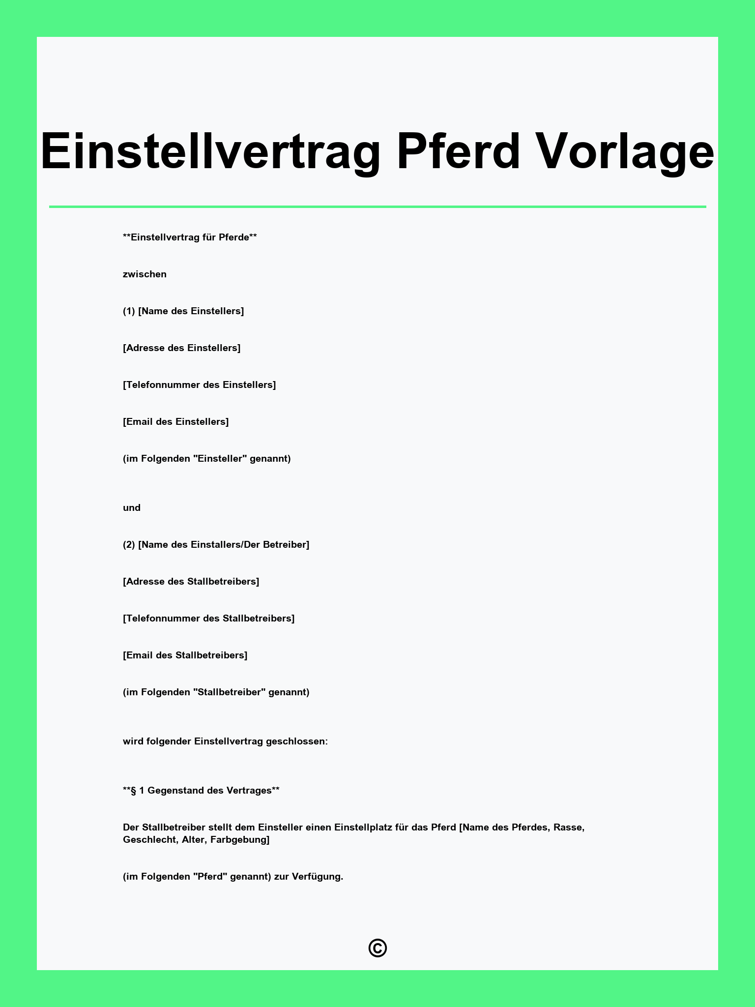Einstellvertrag Pferd Vorlage