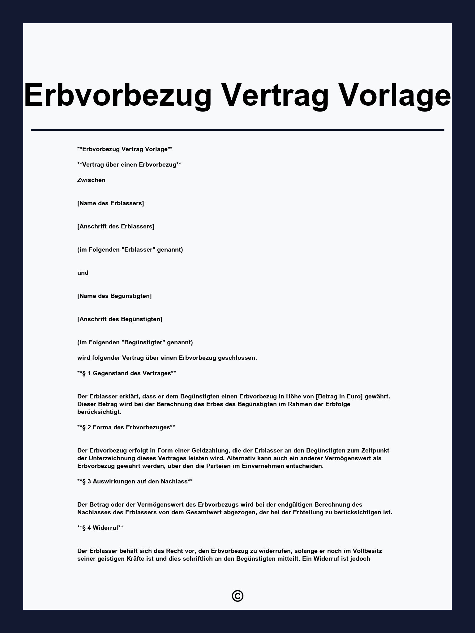 Erbvorbezug Vertrag Vorlage