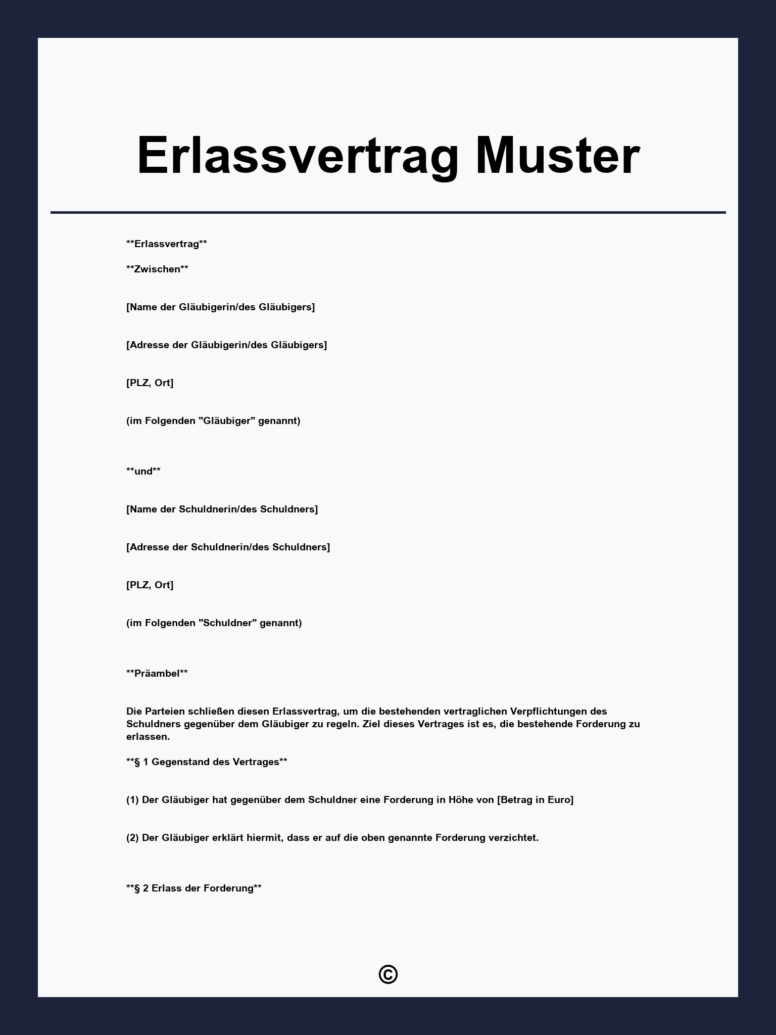 Erlassvertrag Muster