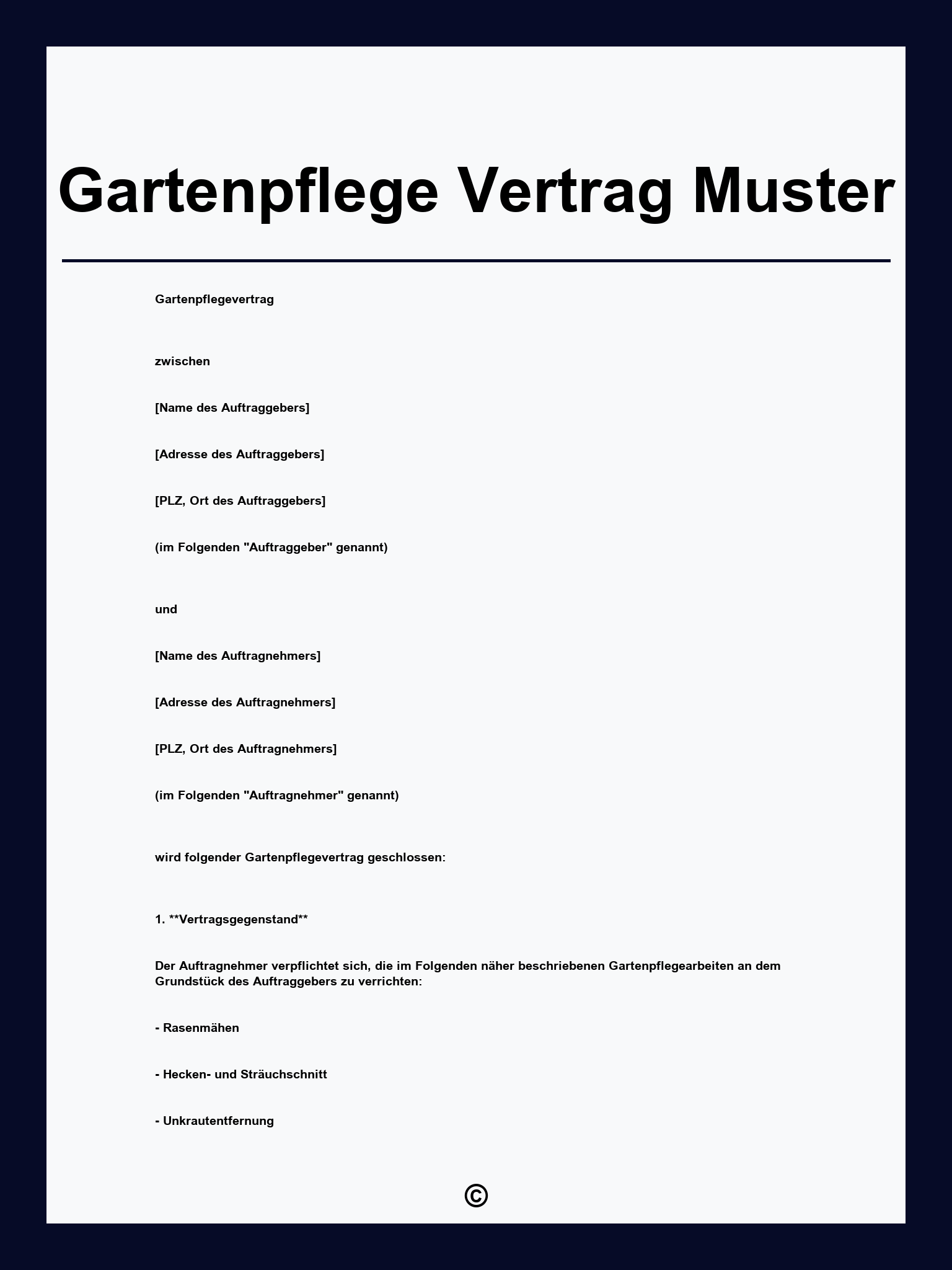 Gartenpflege Vertrag Muster