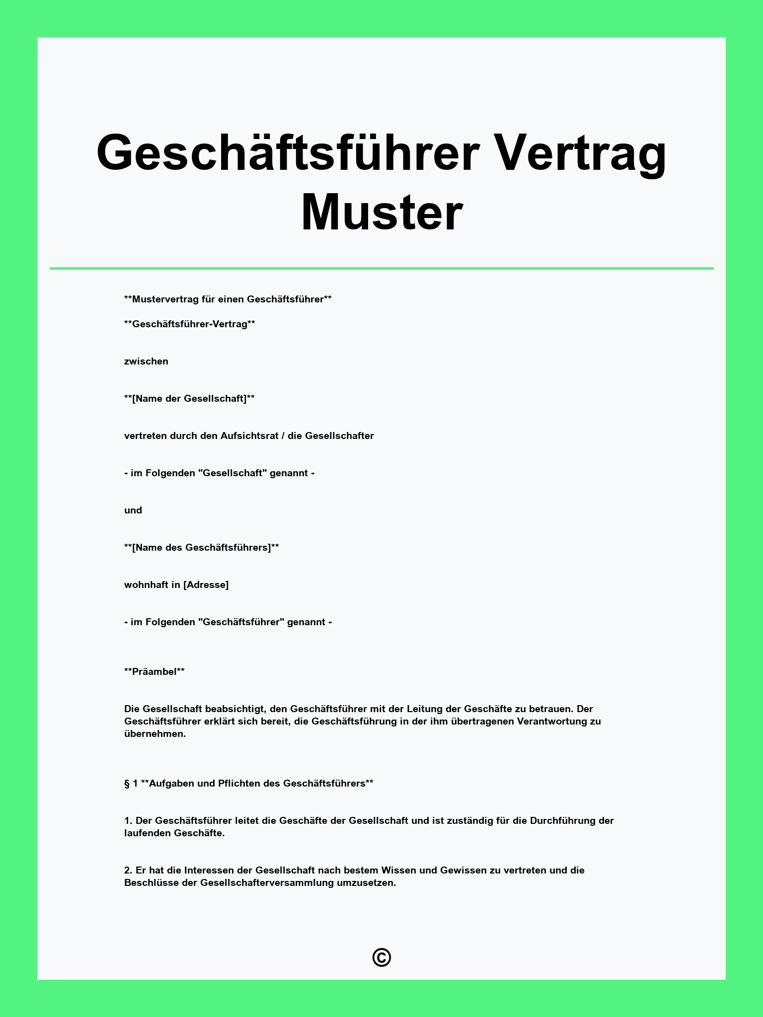 Geschäftsführer Vertrag Muster