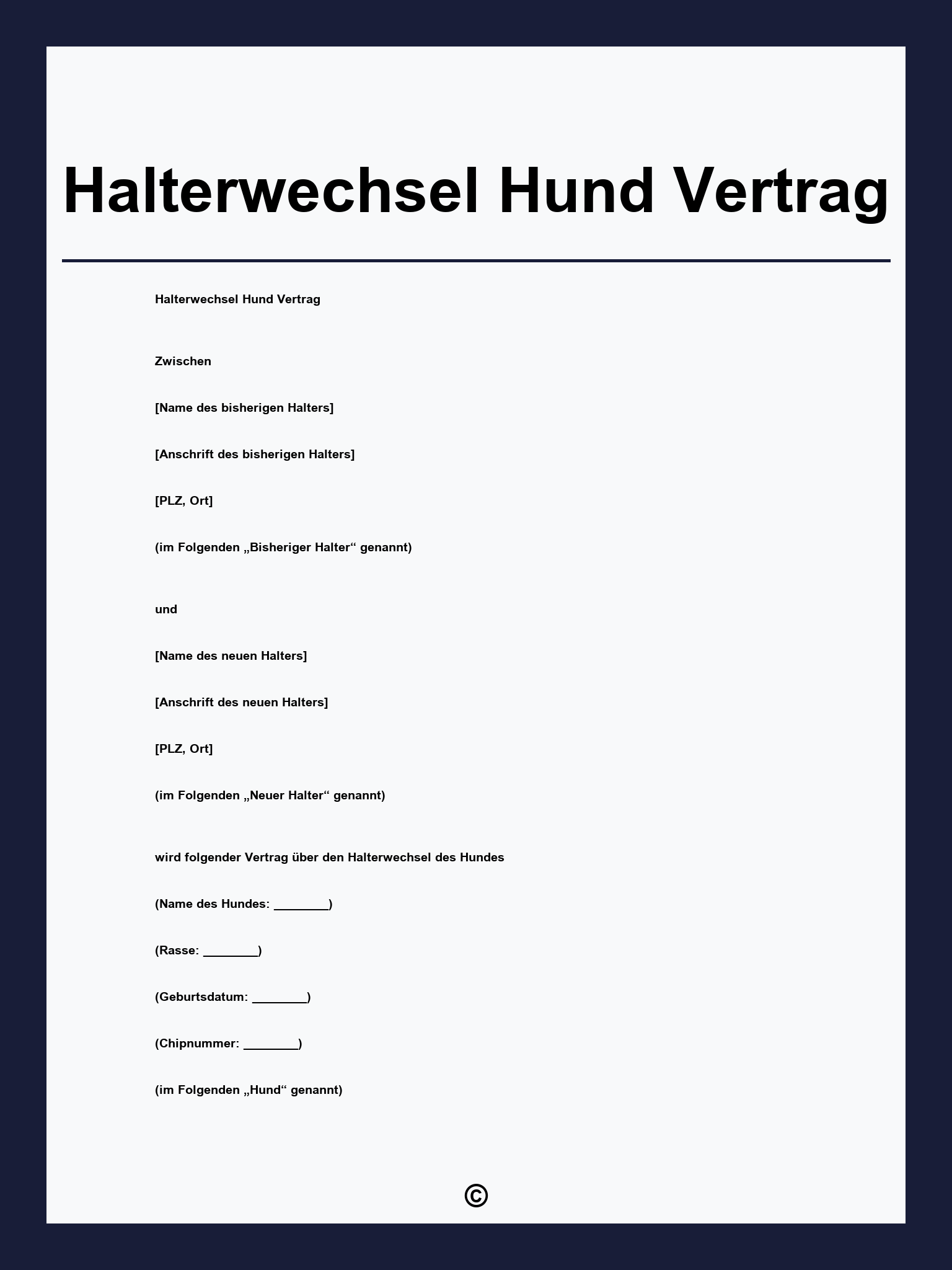 Halterwechsel Hund Vertrag