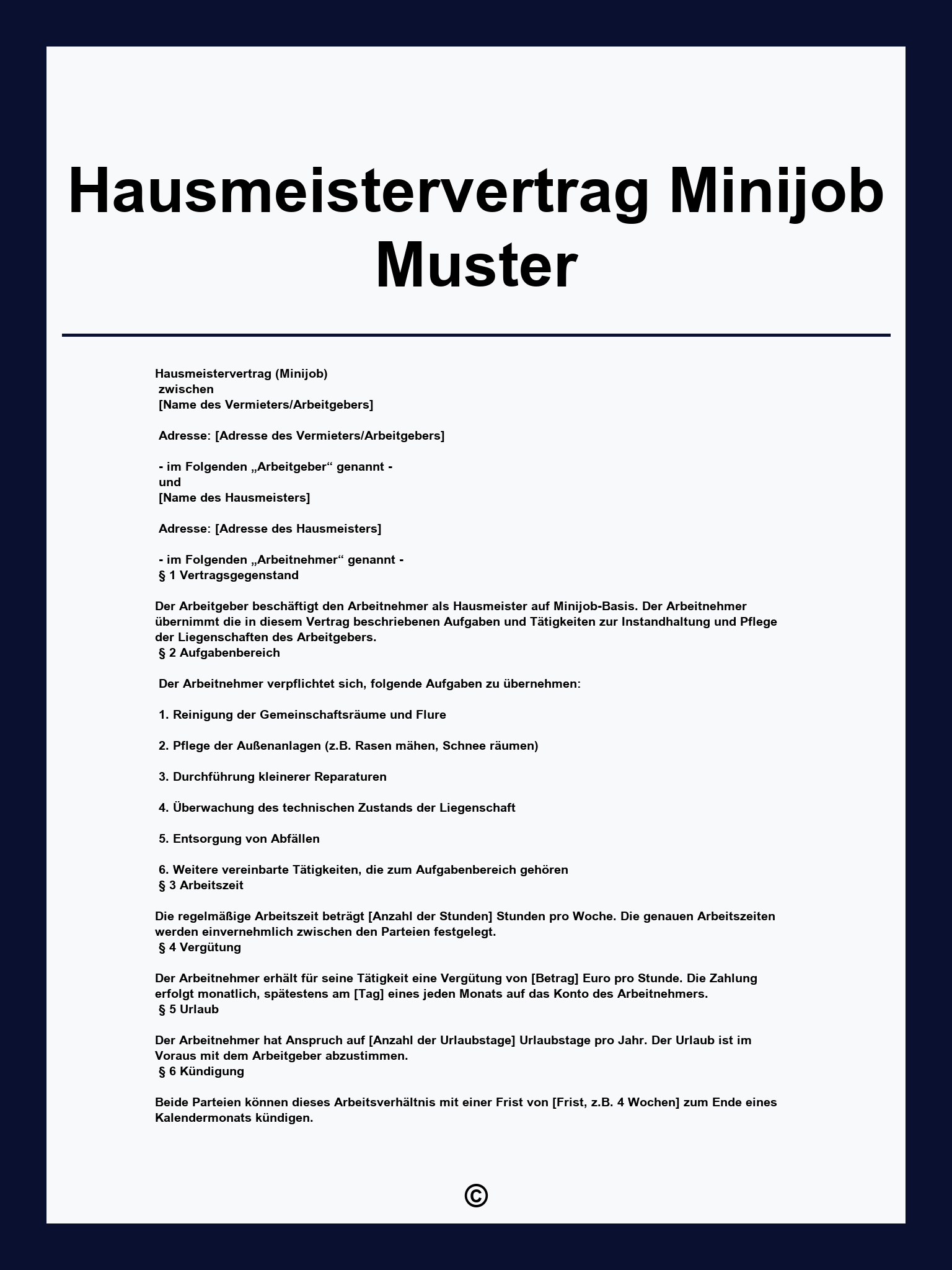 Hausmeistervertrag Minijob Muster