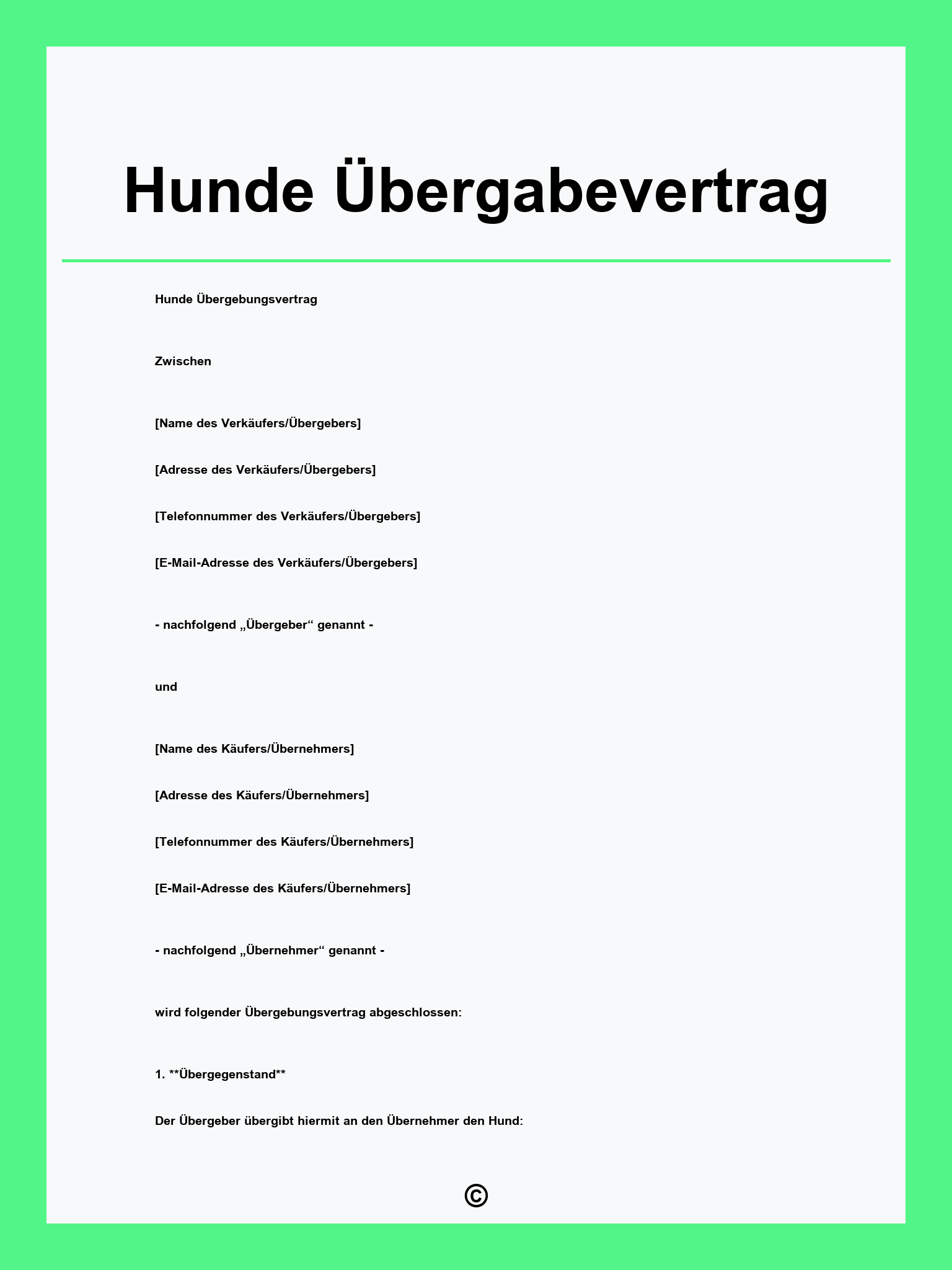 Hunde Übergabevertrag