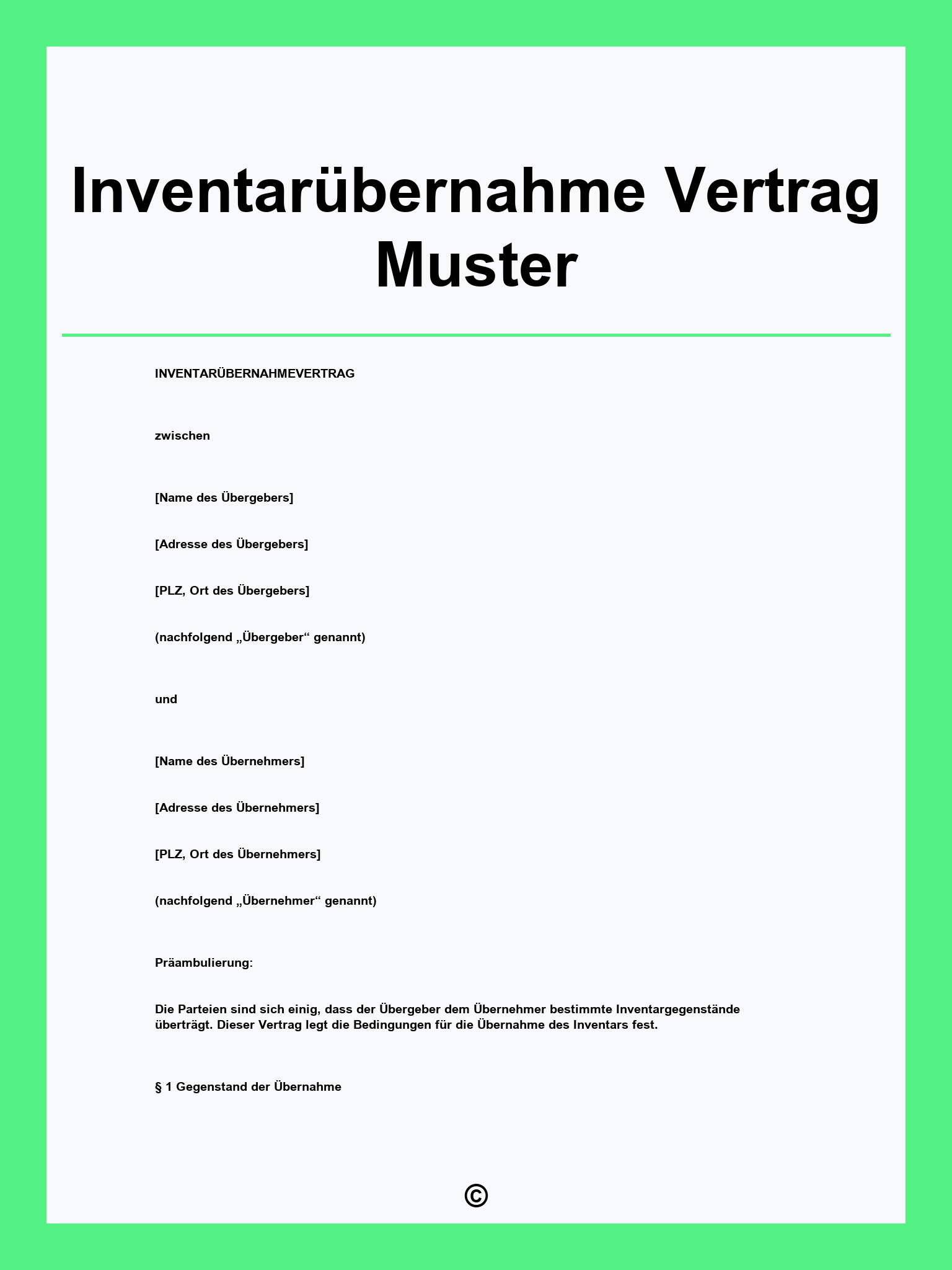 Inventarübernahme Vertrag Muster
