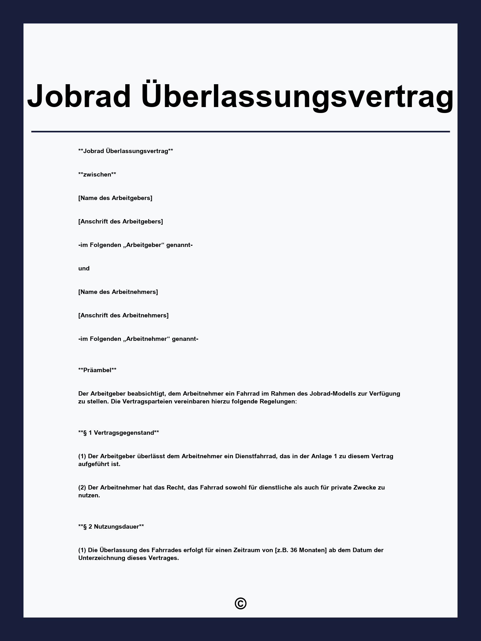 Jobrad Überlassungsvertrag