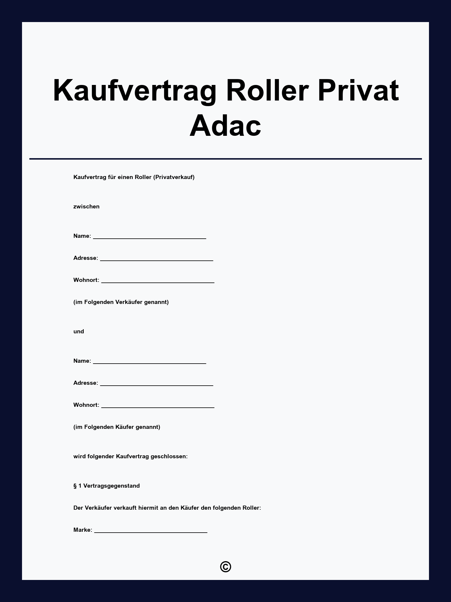 Kaufvertrag Roller Privat Adac