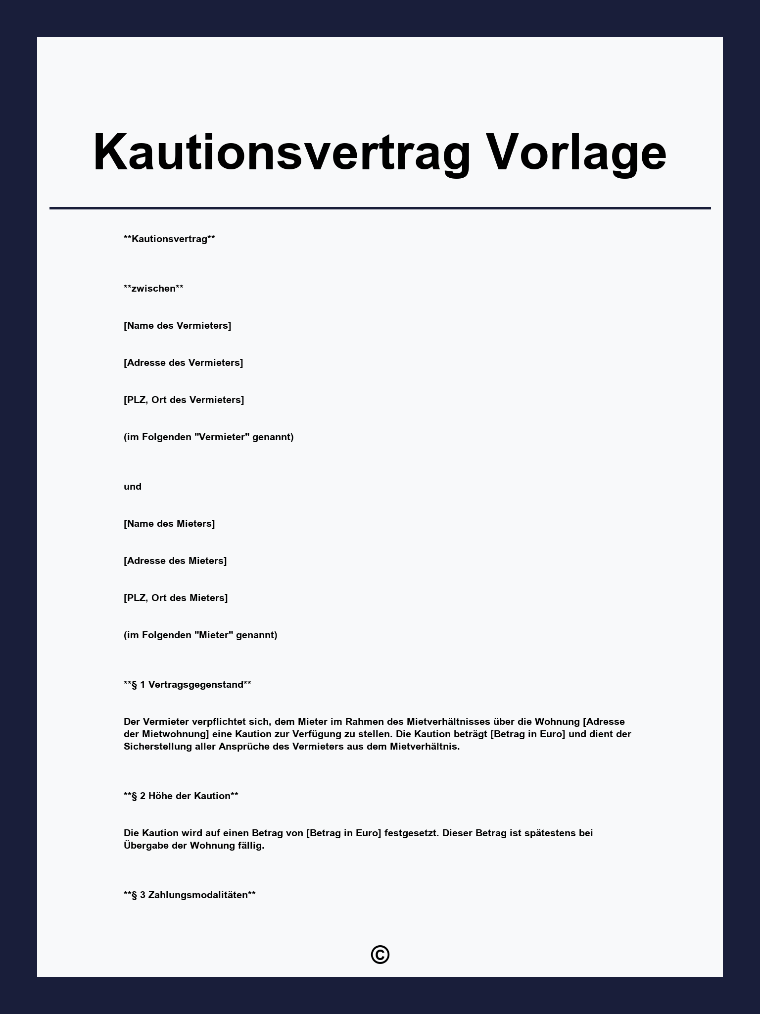 Kautionsvertrag Vorlage