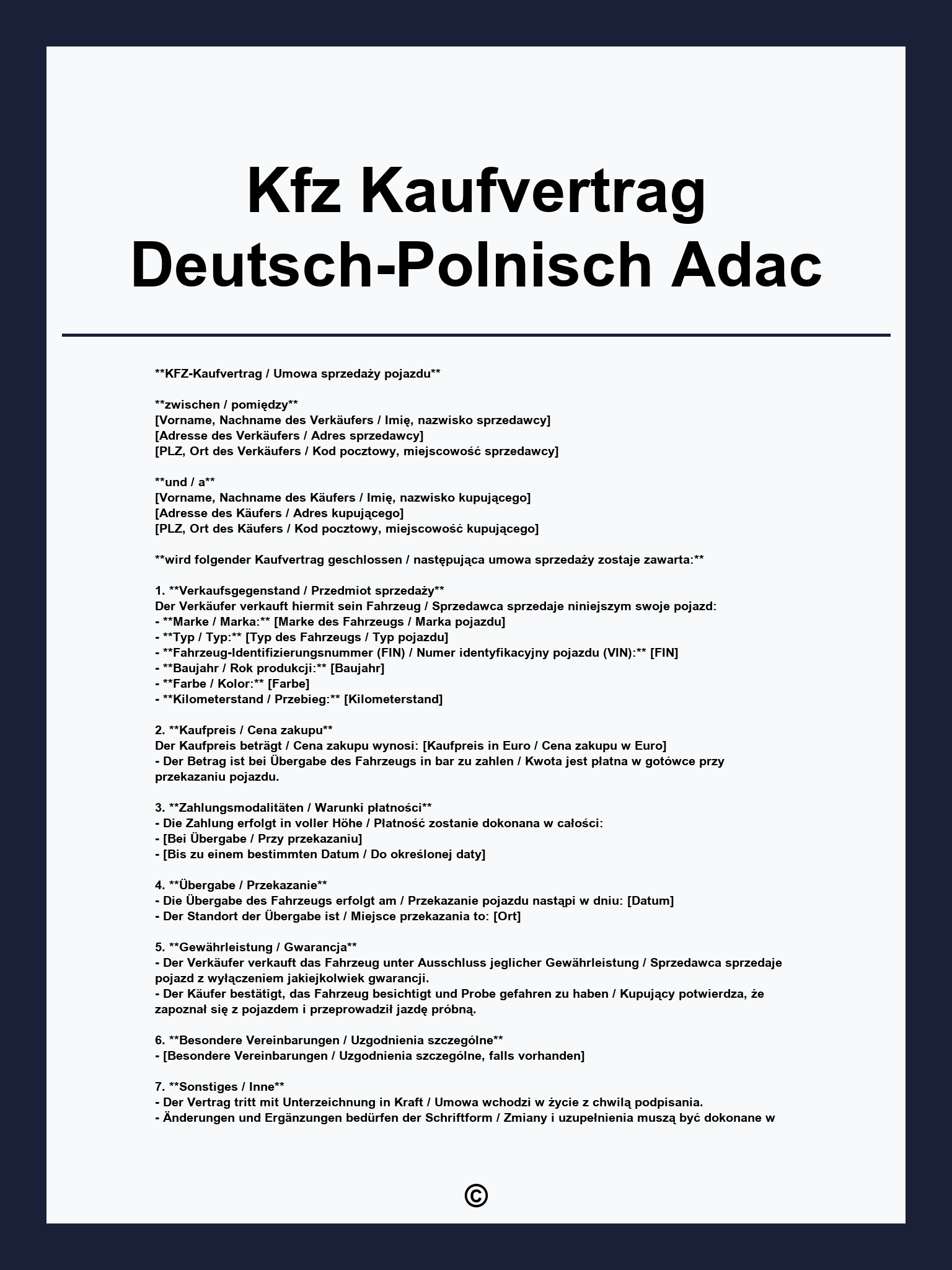 Kfz Kaufvertrag Deutsch-Polnisch Adac