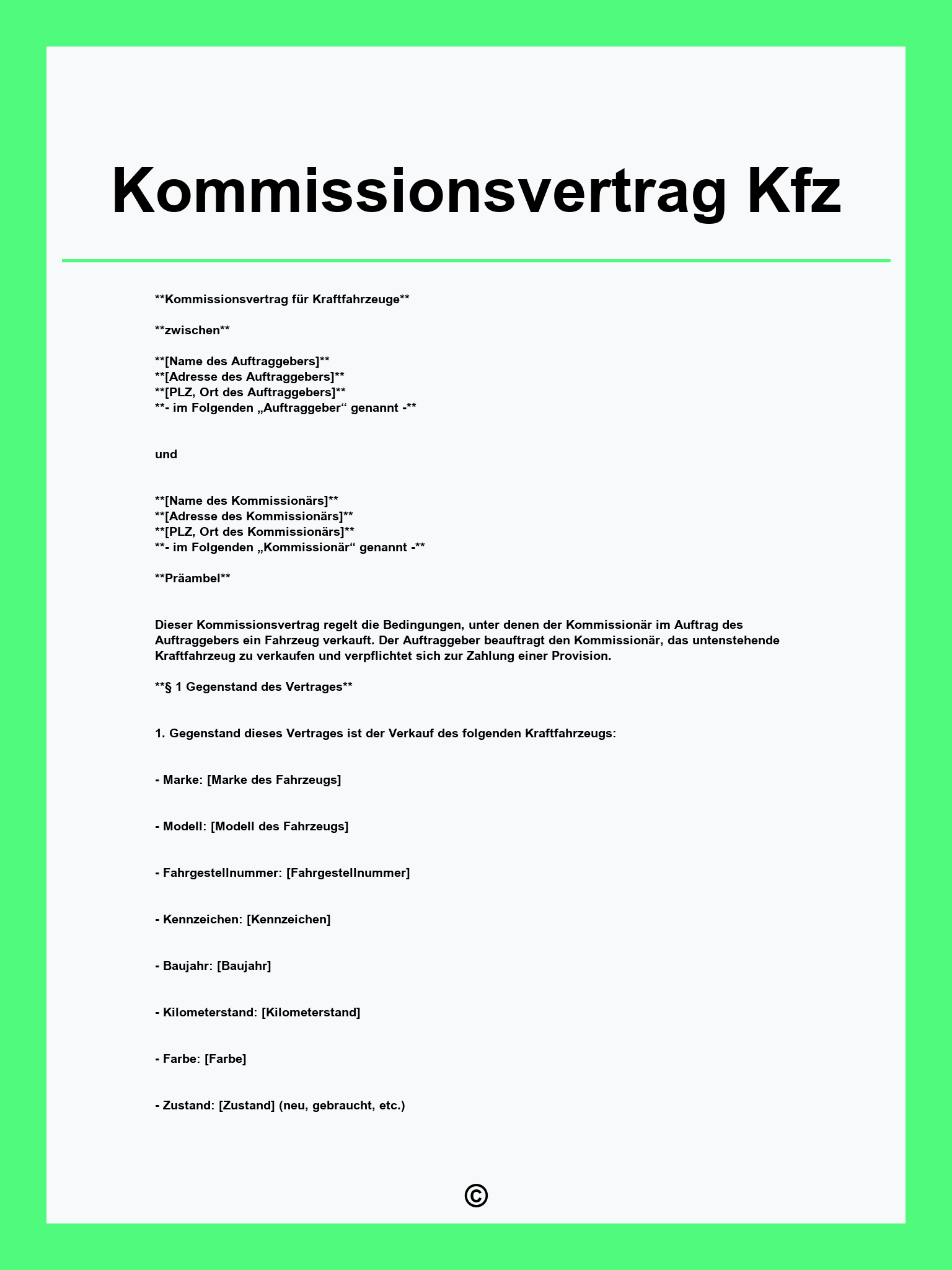 Kommissionsvertrag Kfz