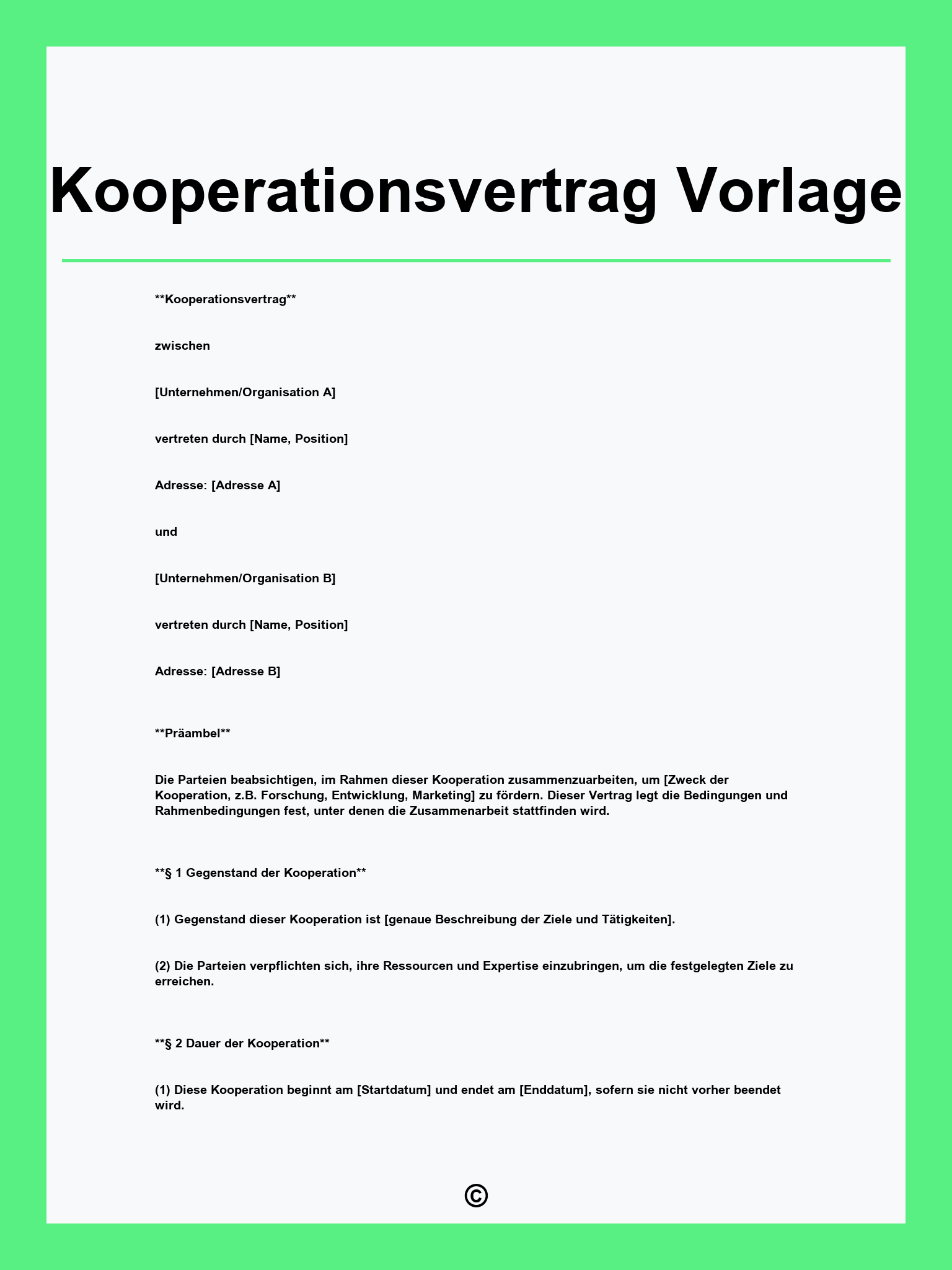 Kooperationsvertrag Vorlage