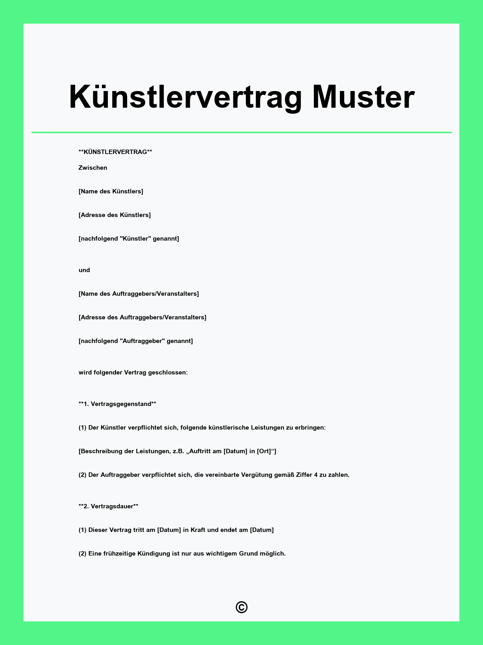 Künstlervertrag Muster