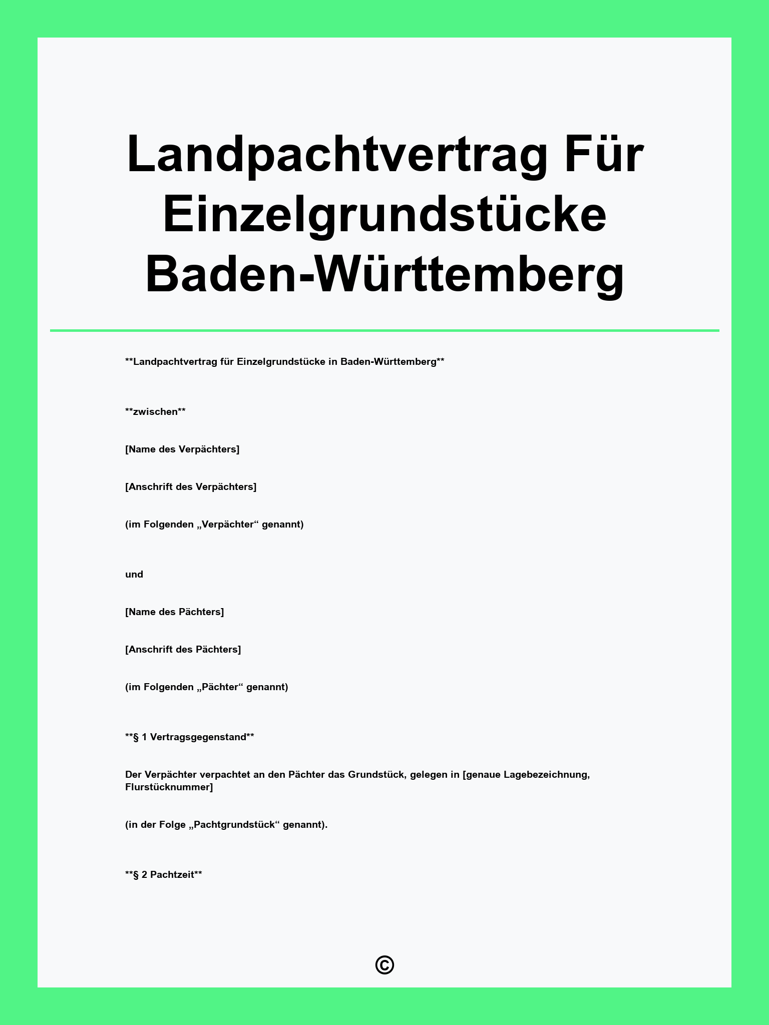Landpachtvertrag Für Einzelgrundstücke Baden-Württemberg