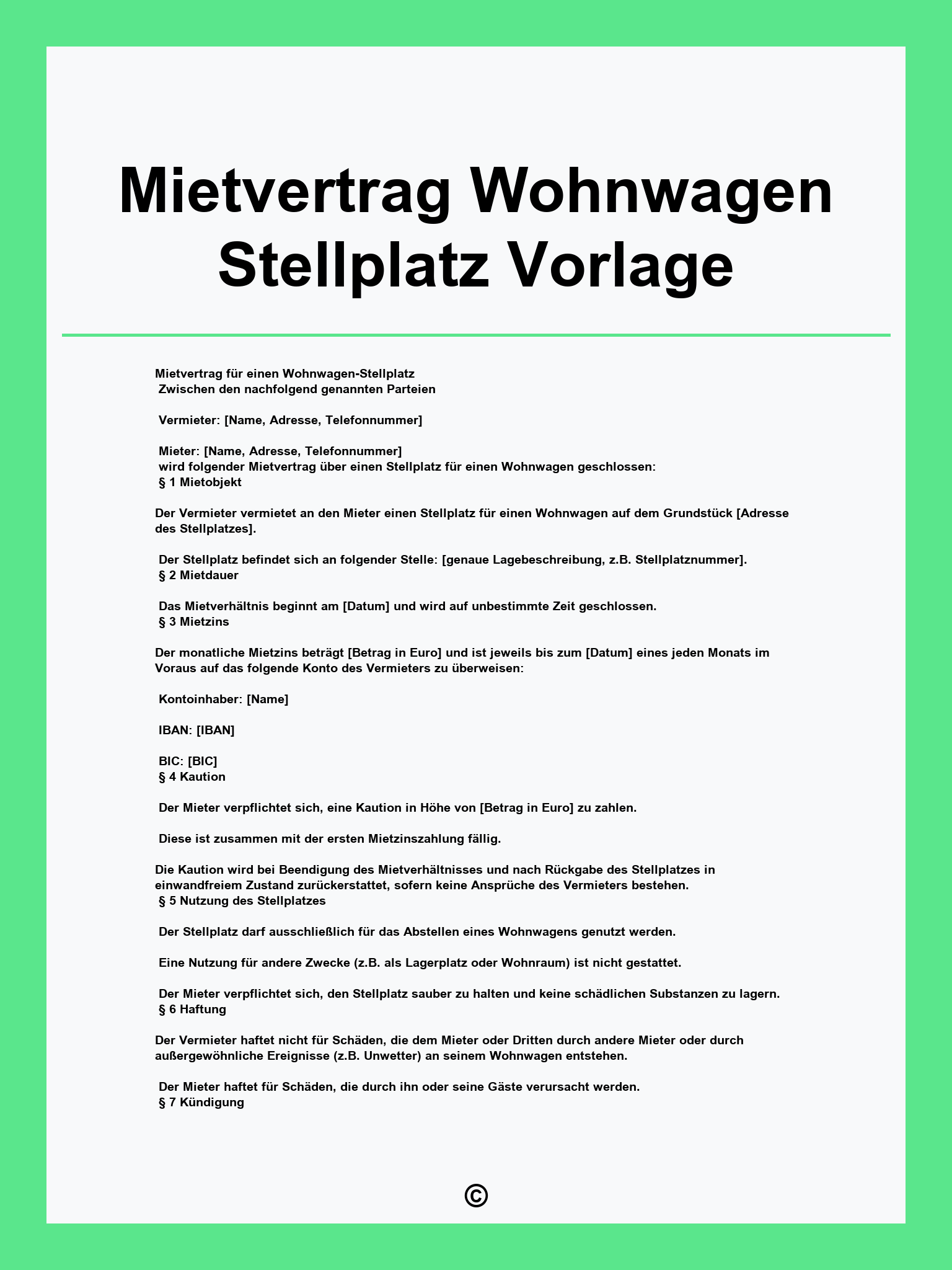 Mietvertrag Wohnwagen Stellplatz Vorlage