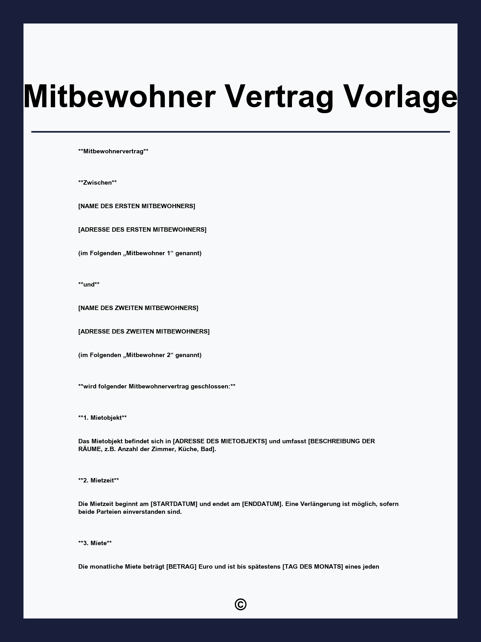 Mitbewohner Vertrag Vorlage