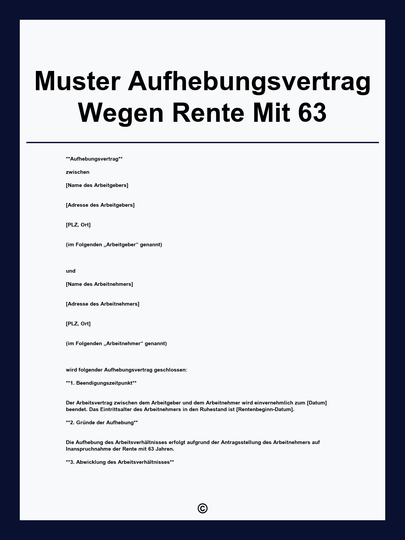 Muster Aufhebungsvertrag Wegen Rente Mit 63