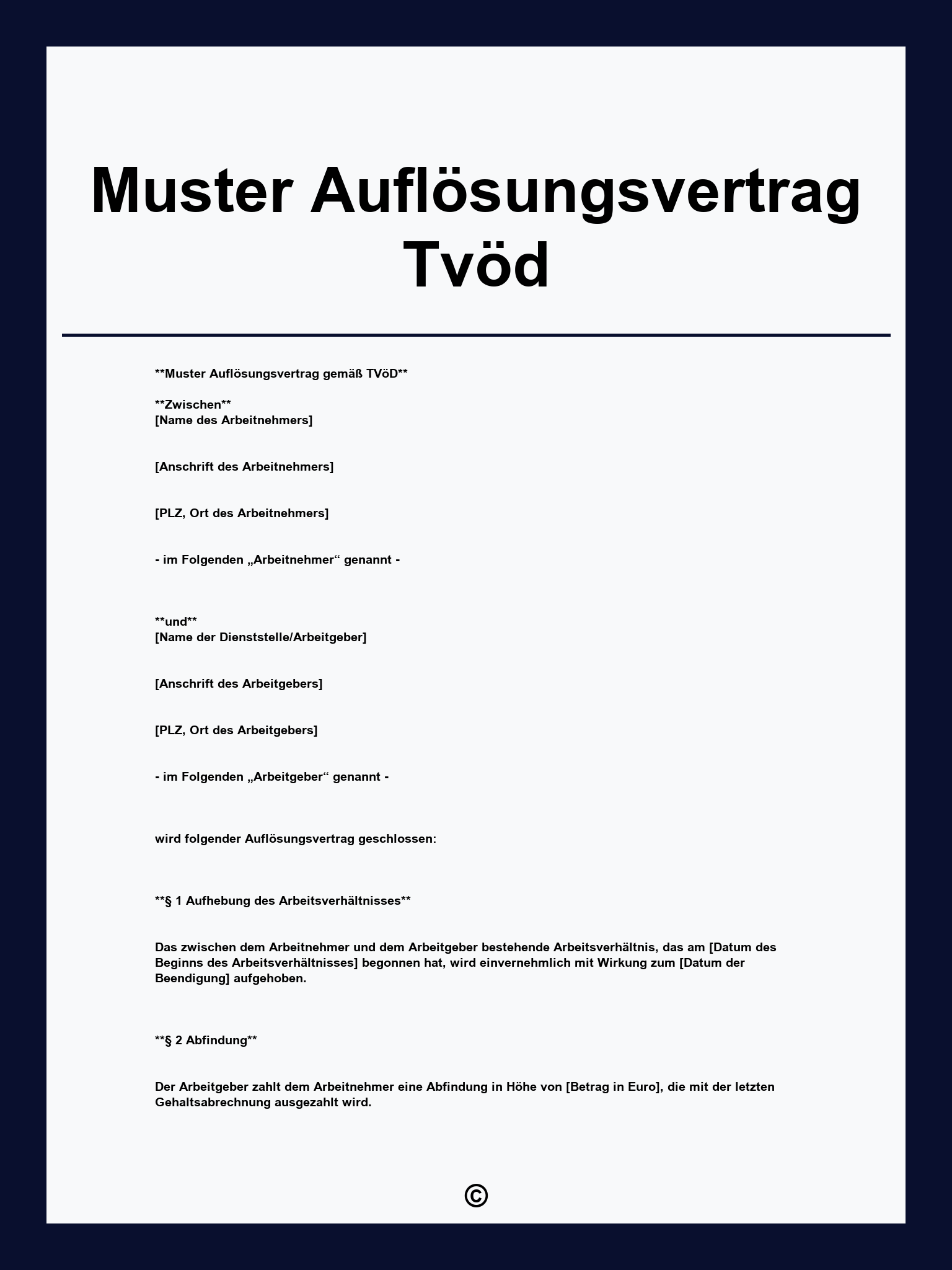 Muster Auflösungsvertrag Tvöd