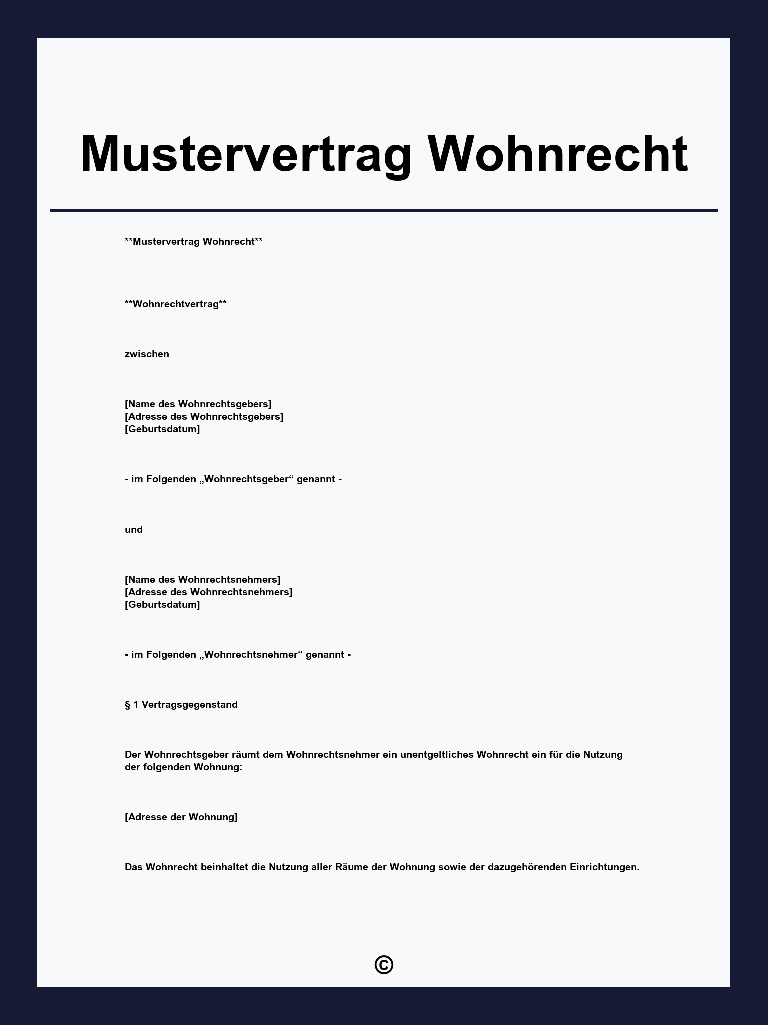 Mustervertrag Wohnrecht