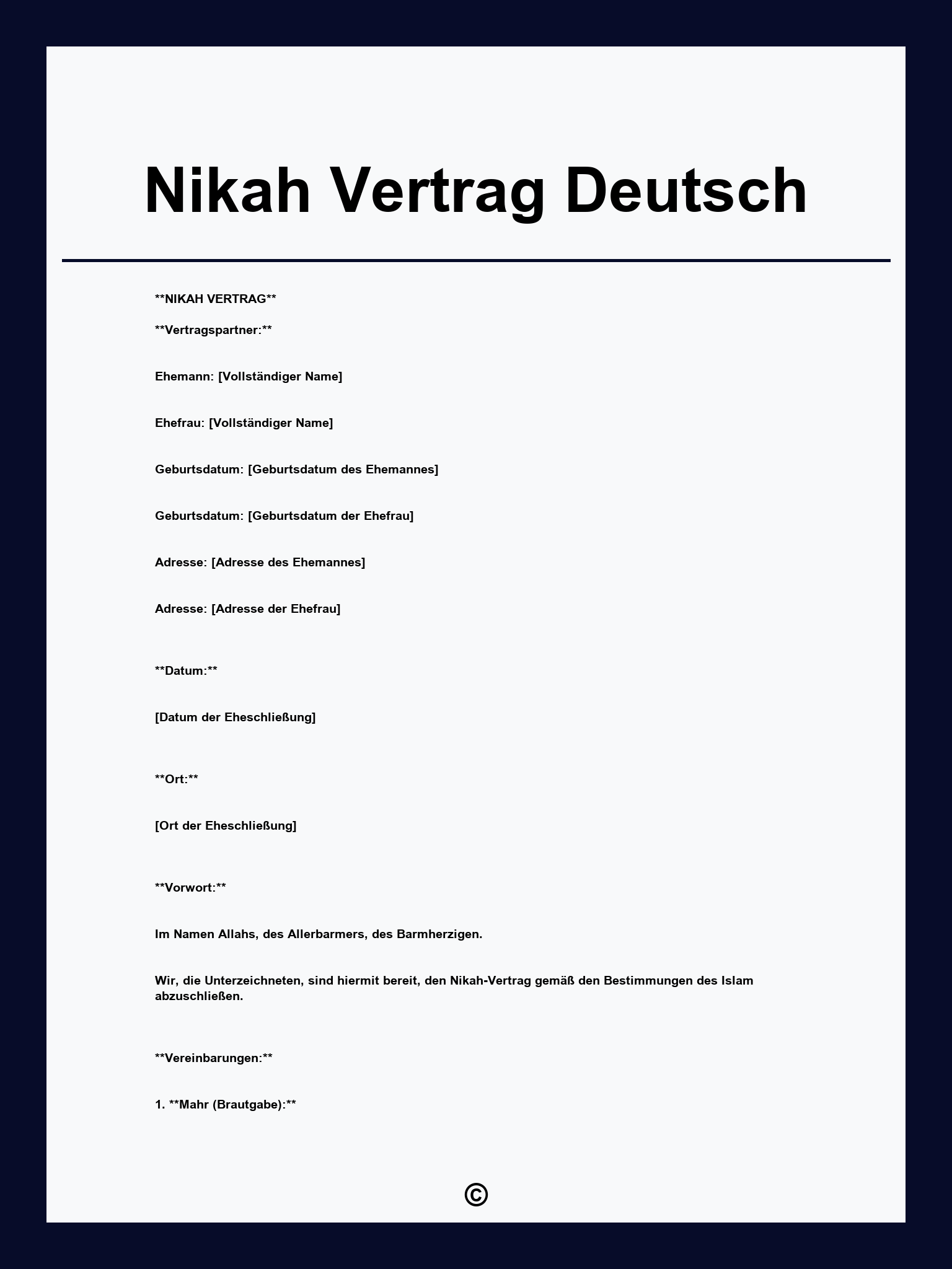 Nikah Vertrag Deutsch