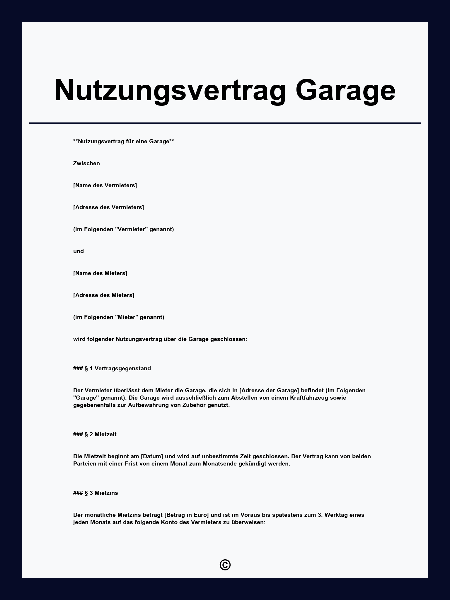 Nutzungsvertrag Garage