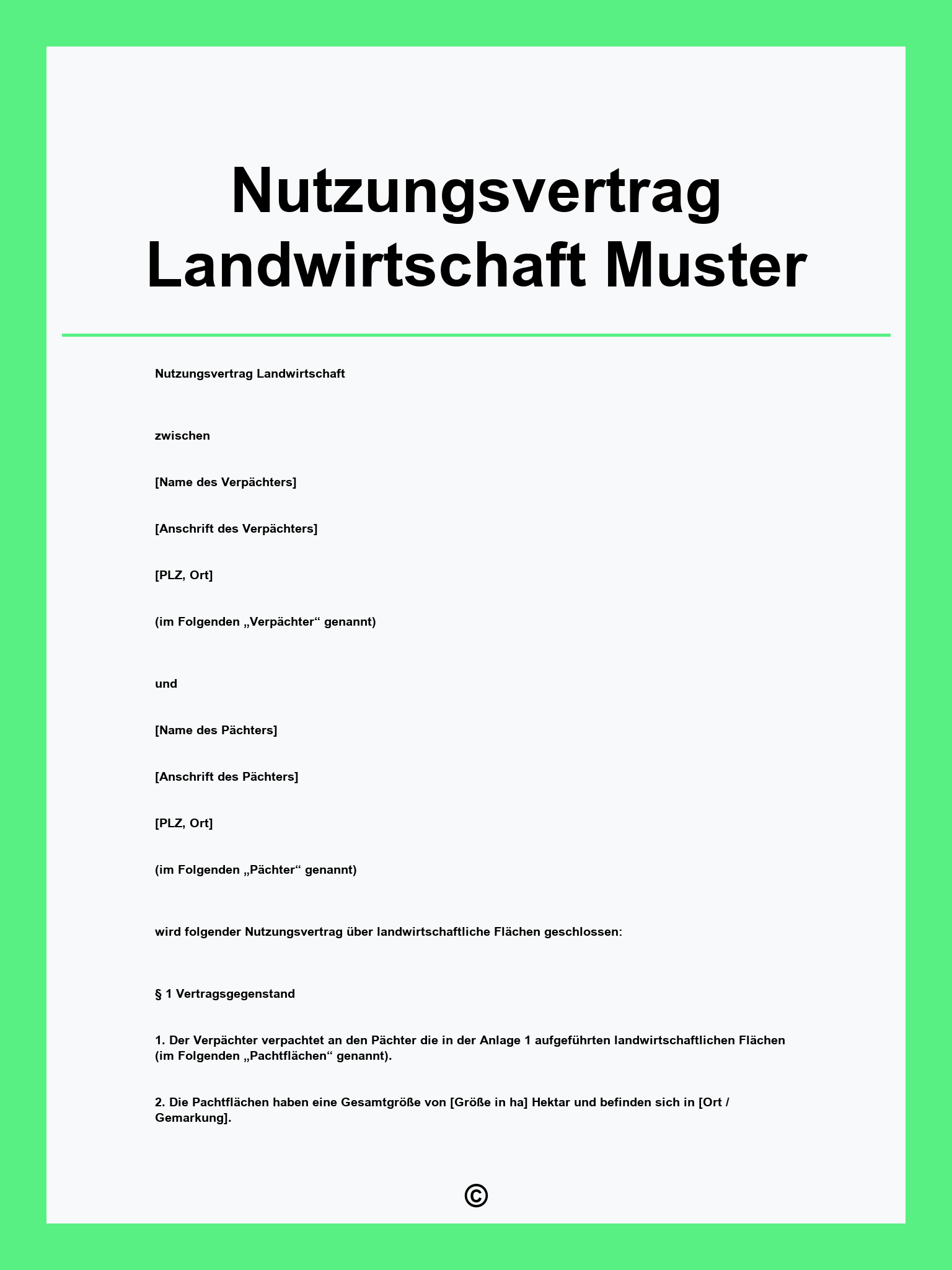 Nutzungsvertrag Landwirtschaft Muster