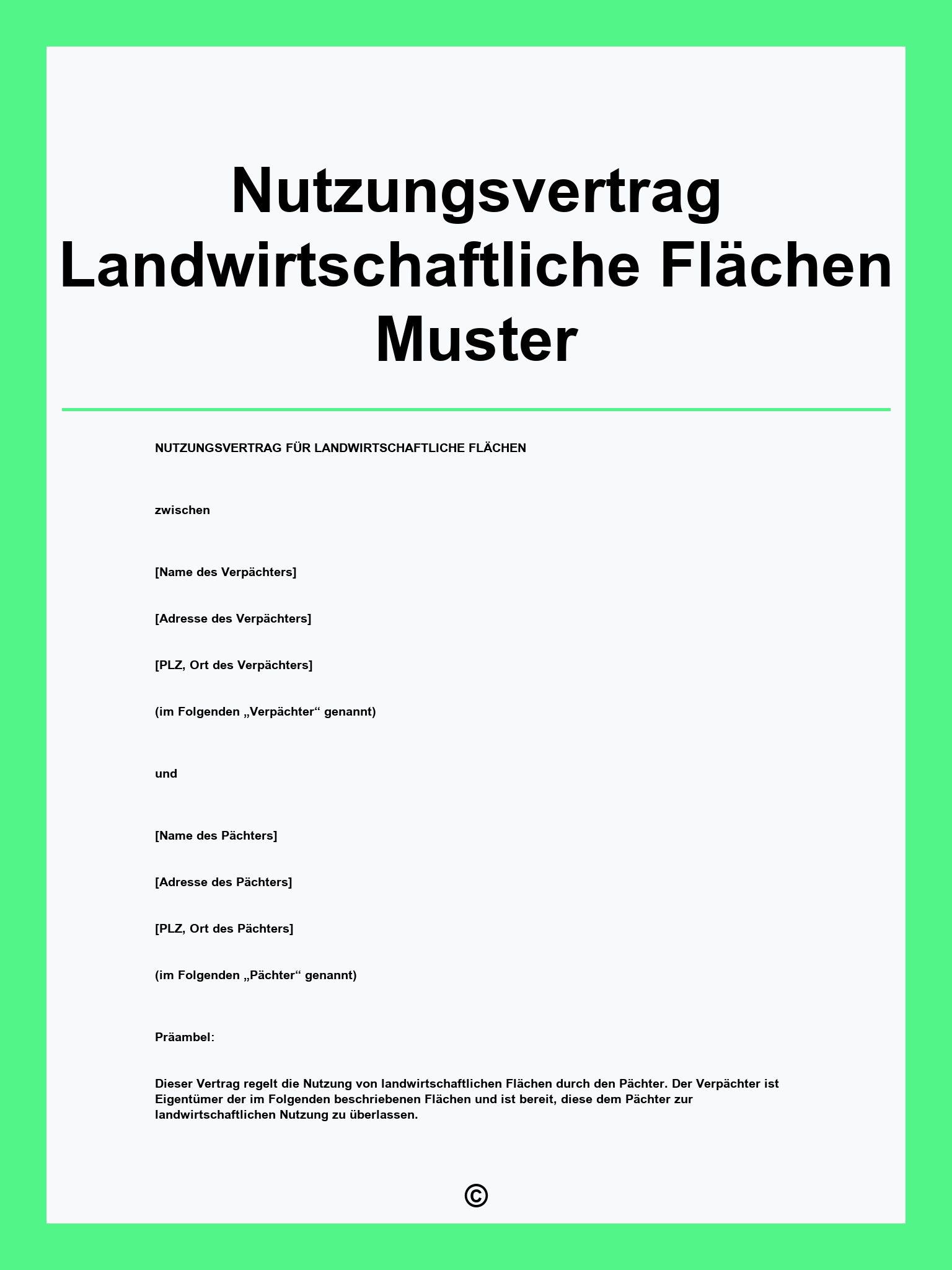 Nutzungsvertrag Landwirtschaftliche Flächen Muster