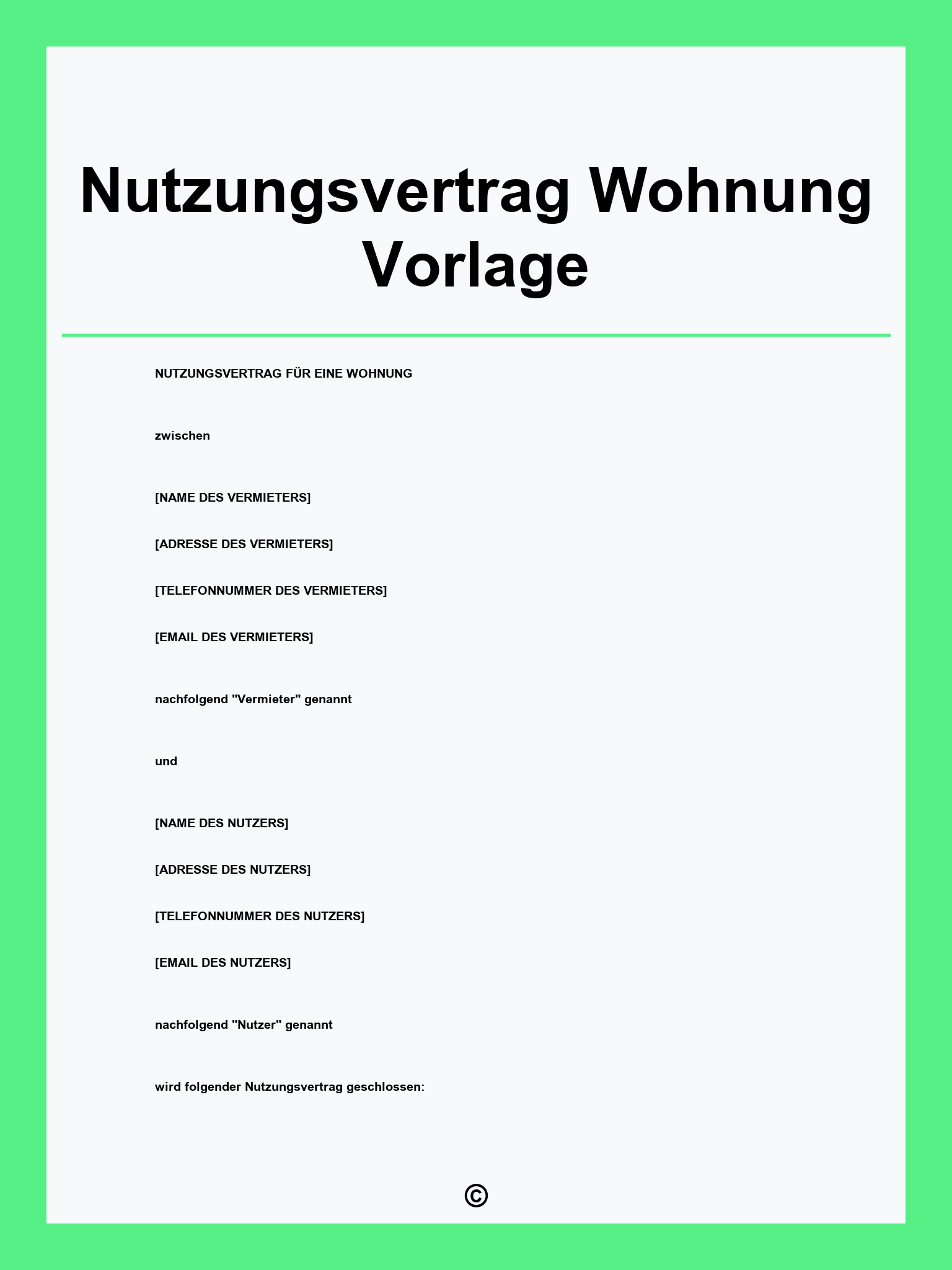 Nutzungsvertrag Wohnung Vorlage