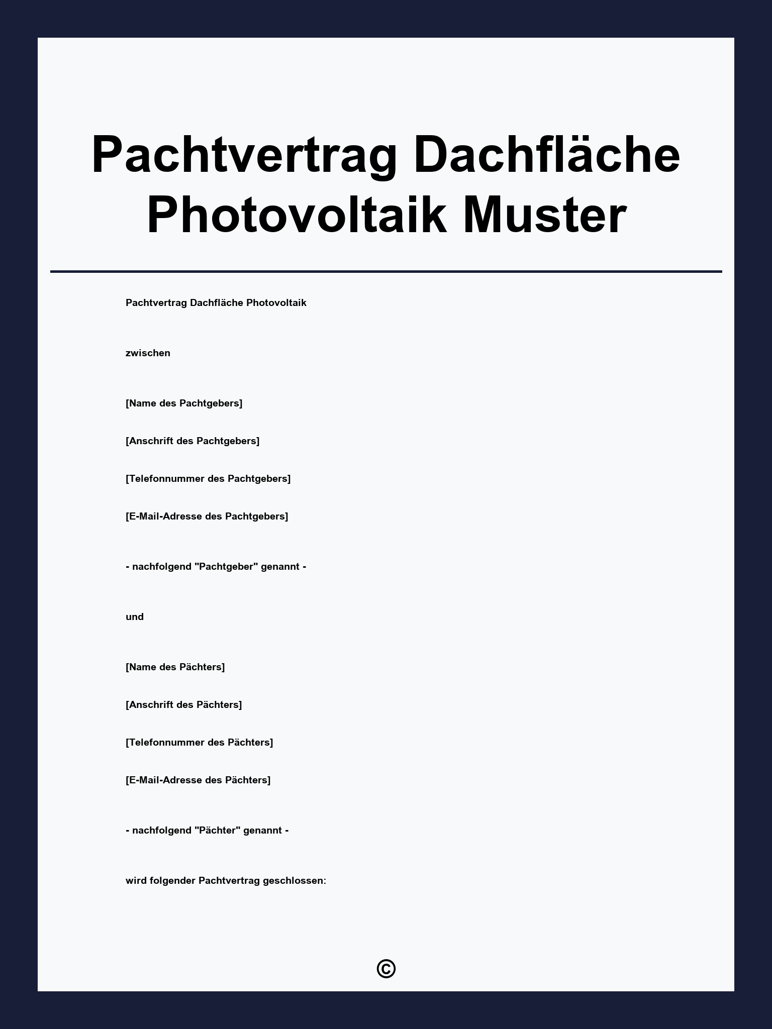 Pachtvertrag Dachfläche Photovoltaik Muster
