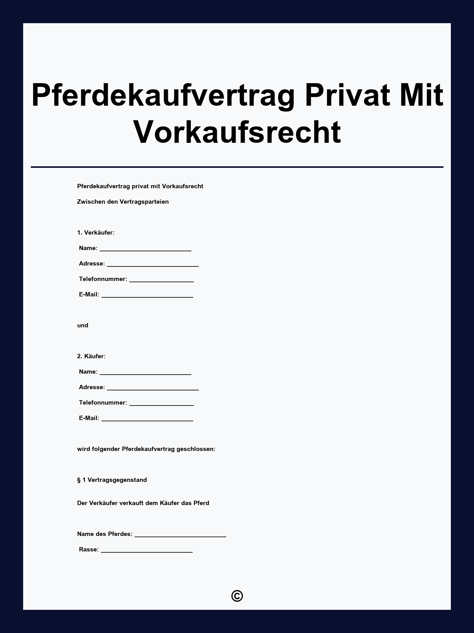 Pferdekaufvertrag Privat Mit Vorkaufsrecht