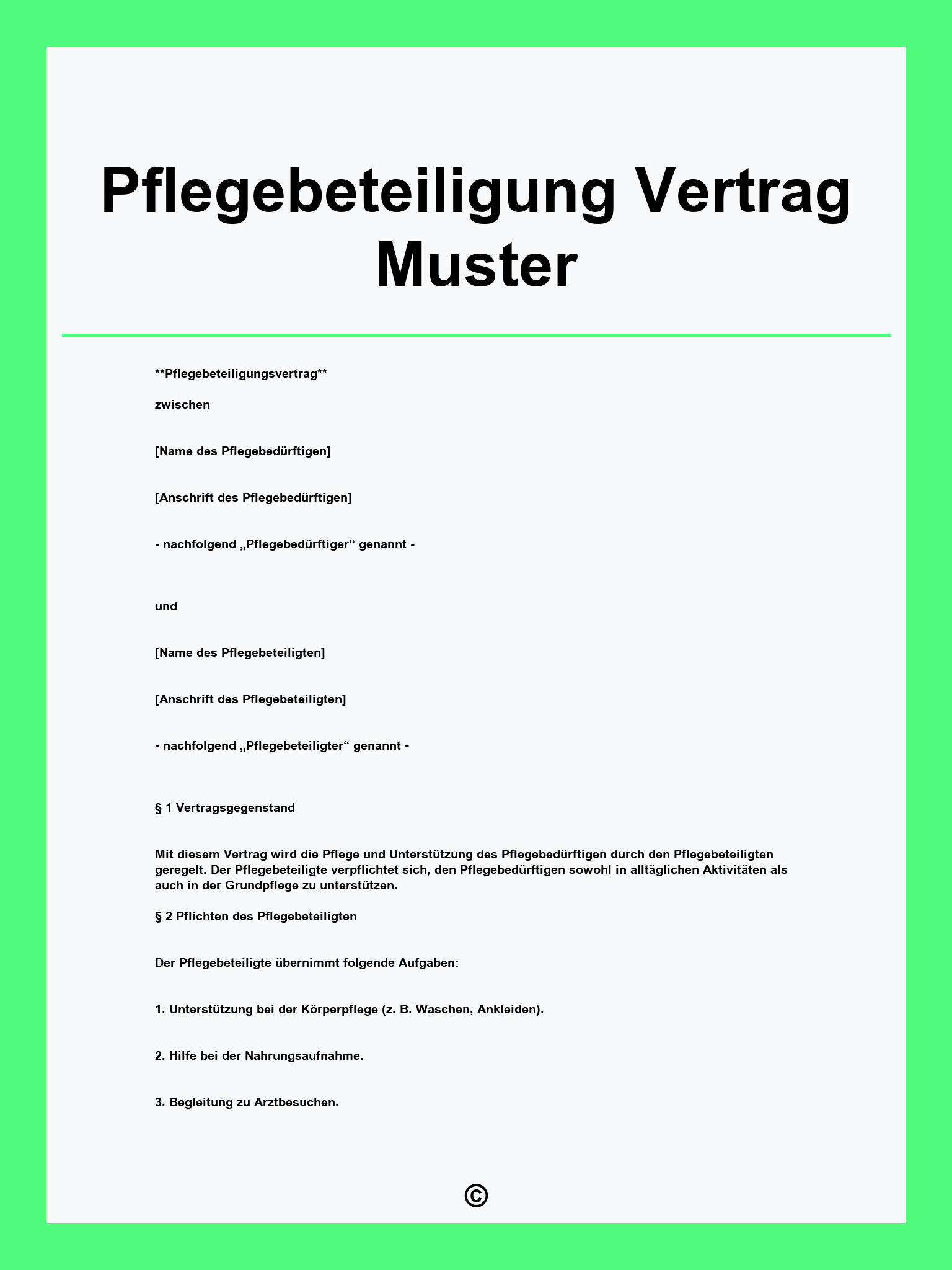 Pflegebeteiligung Vertrag Muster