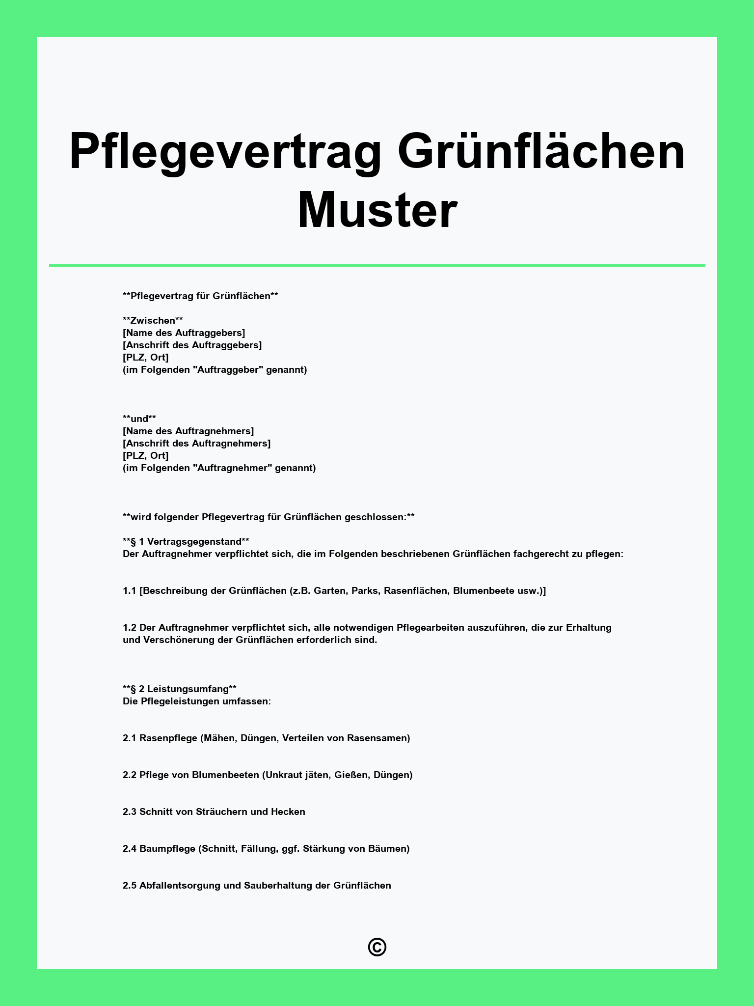 Pflegevertrag Grünflächen Muster