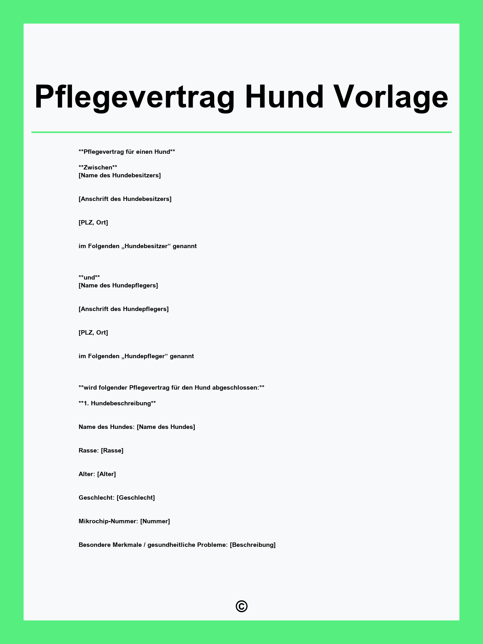 Pflegevertrag Hund Vorlage