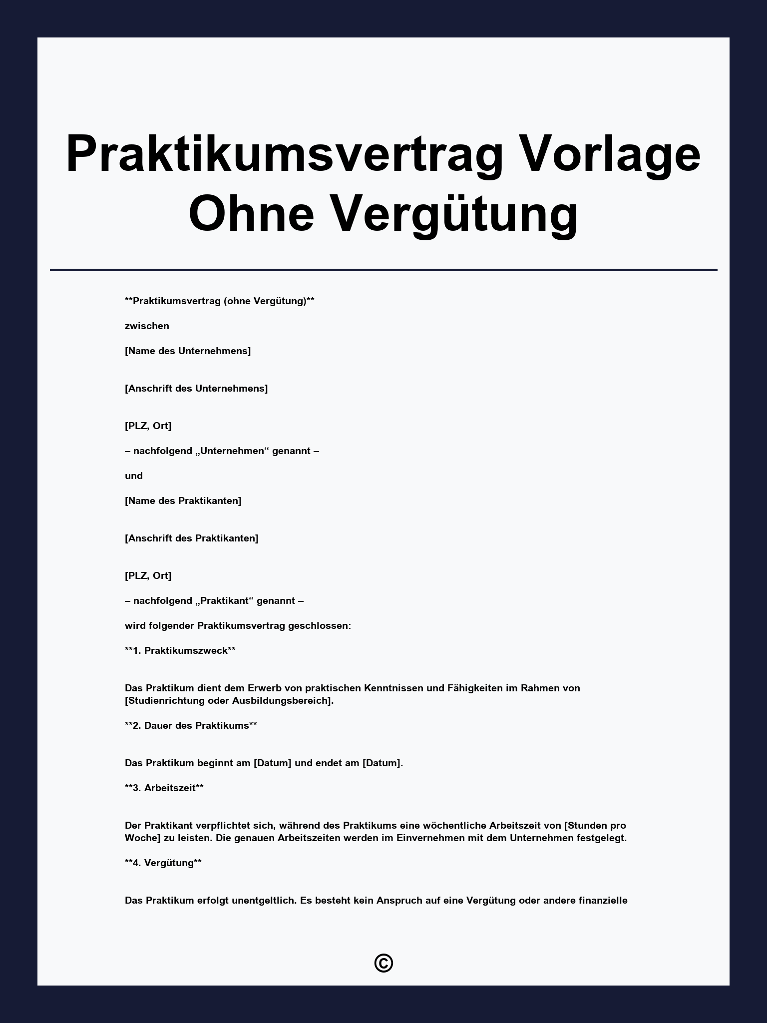 Praktikumsvertrag Vorlage Ohne Vergütung